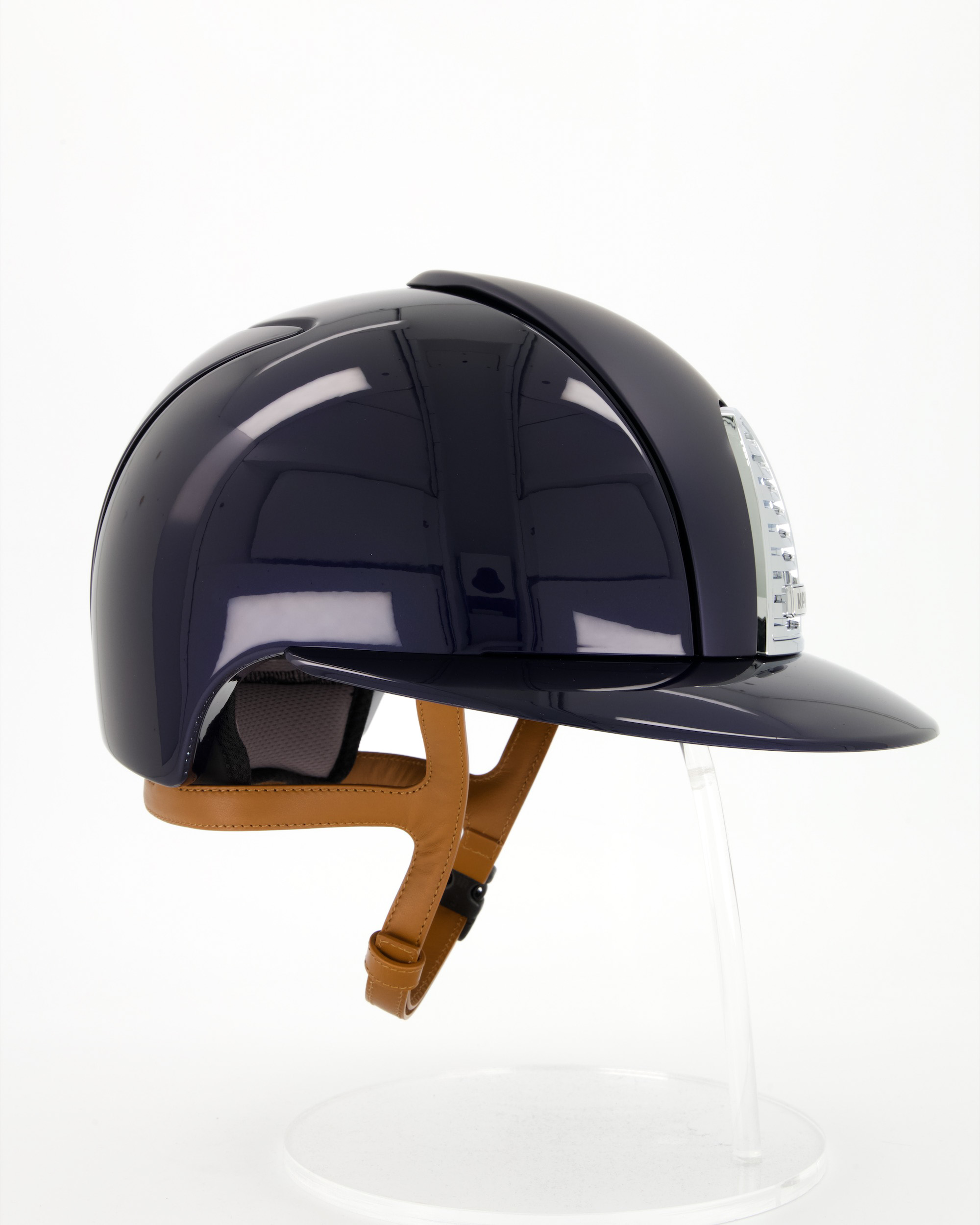 Reithelm Cromo 2.0 Polish/Textile Polo mit beigen Kinnriemen in blau