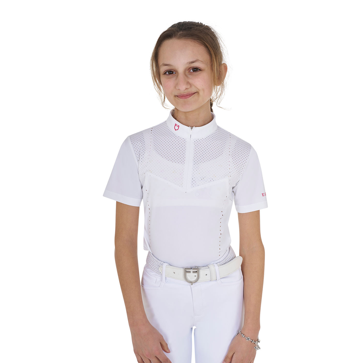 Schmal geschnittenes Turnier-Poloshirt für Mädchen aus perforiertem Stoff