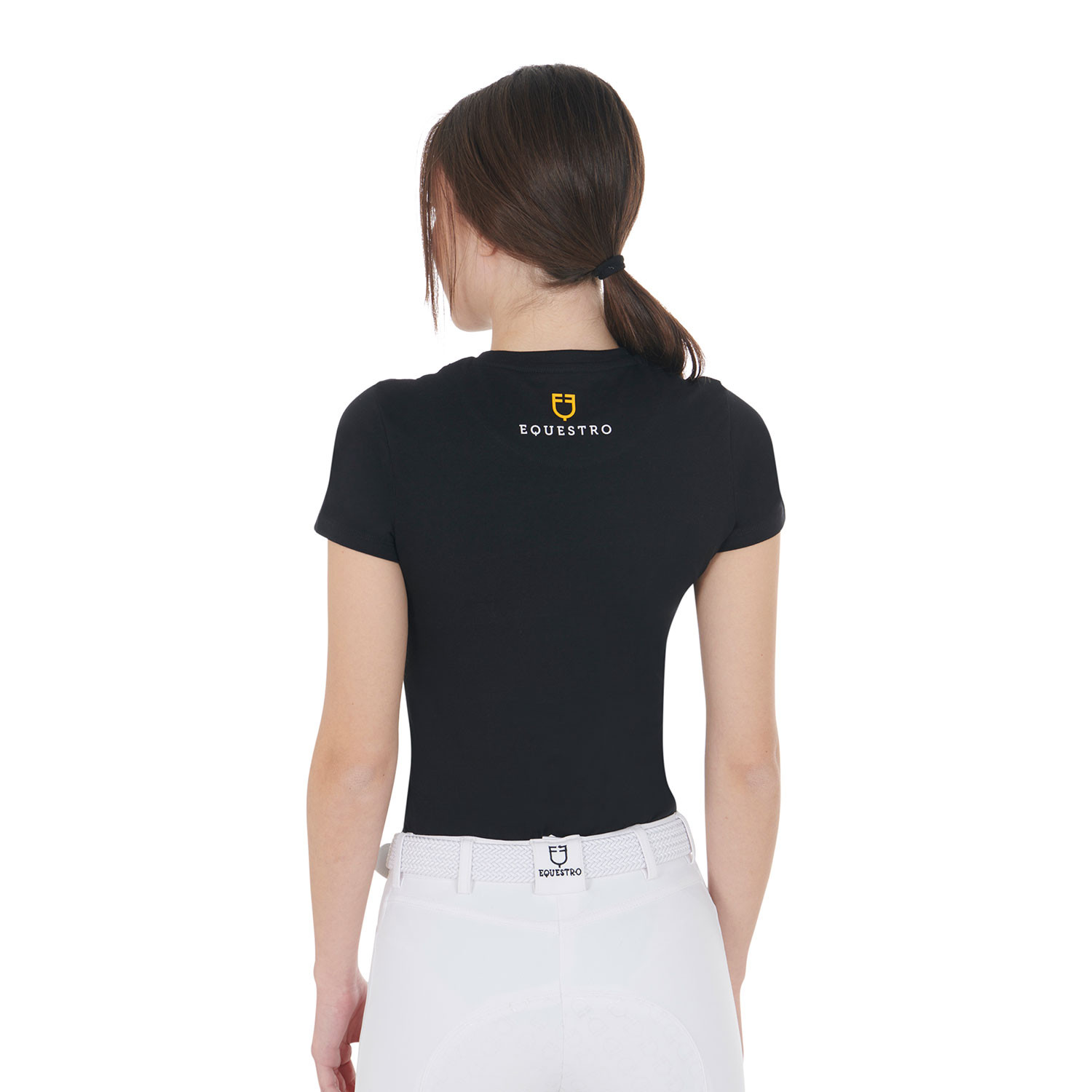 Schmal geschnittenes Damen-T-Shirt mit pinkem Strass