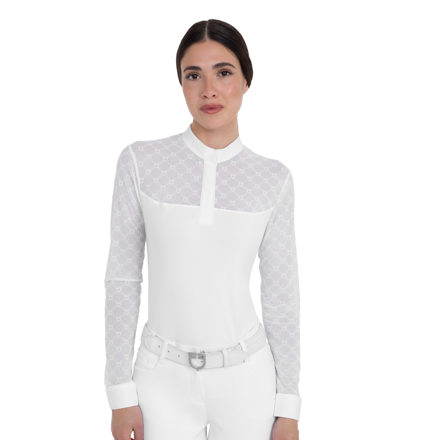 Langärmliges Damen-Turnierpolo mit Tüll-Einsätzen