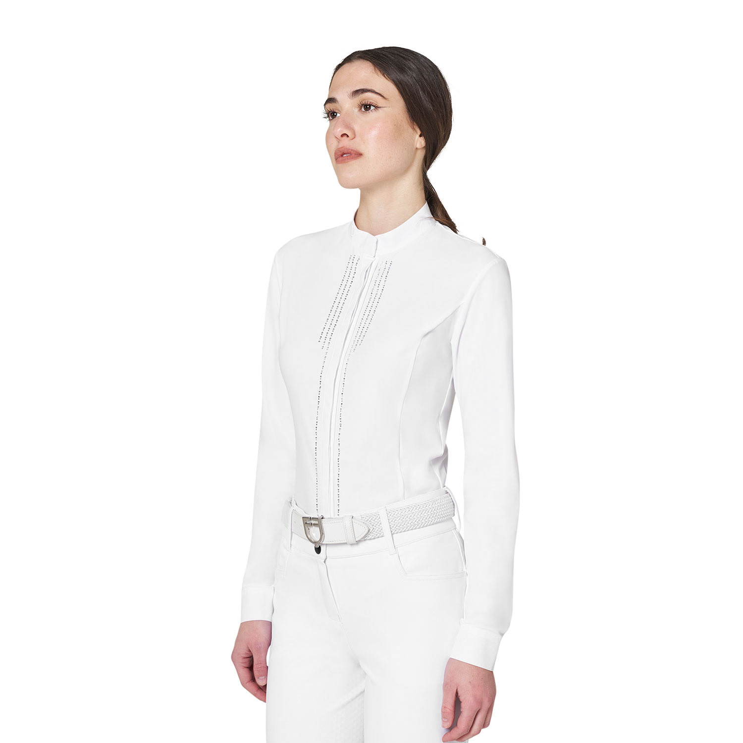 Turnierpolo für Damen mit Hemdkragen und Strasssteinen