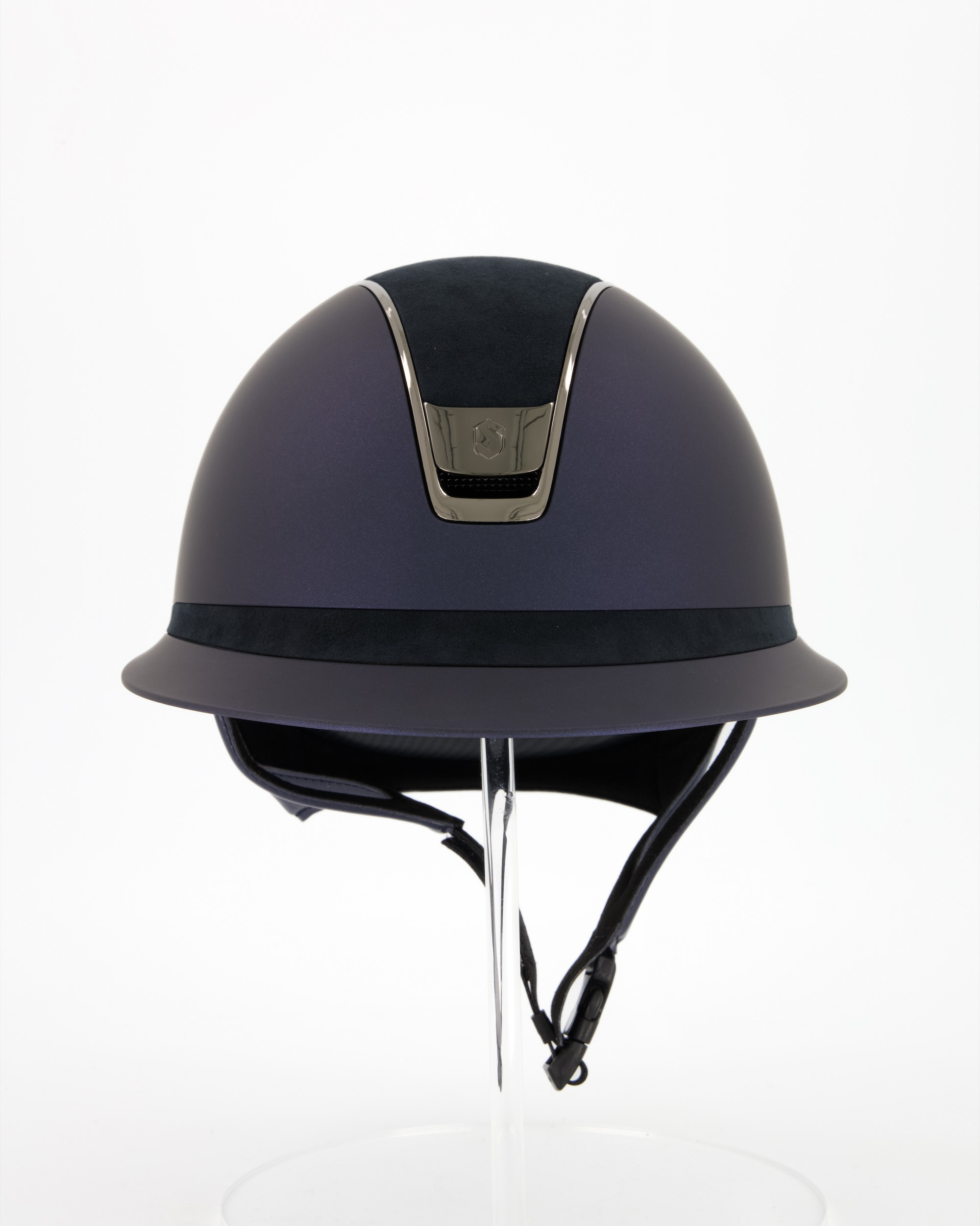 Reithelm Miss Shield 2.0 Shadowmatt, Top u. Frontal Band Alcantara Blue, Trim Chrome Black, Blason Chrome Black in blau