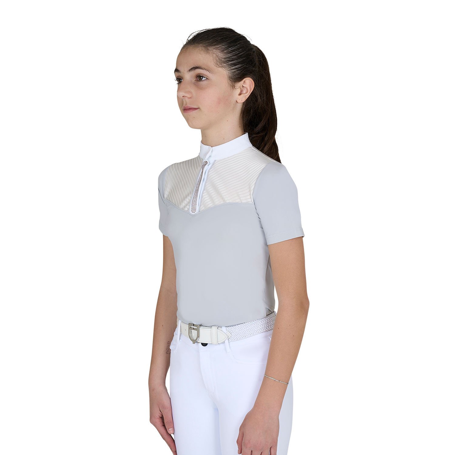 Mädchen-Turnierpolo Slim Fit mit seidigen Stoffeinsätzen