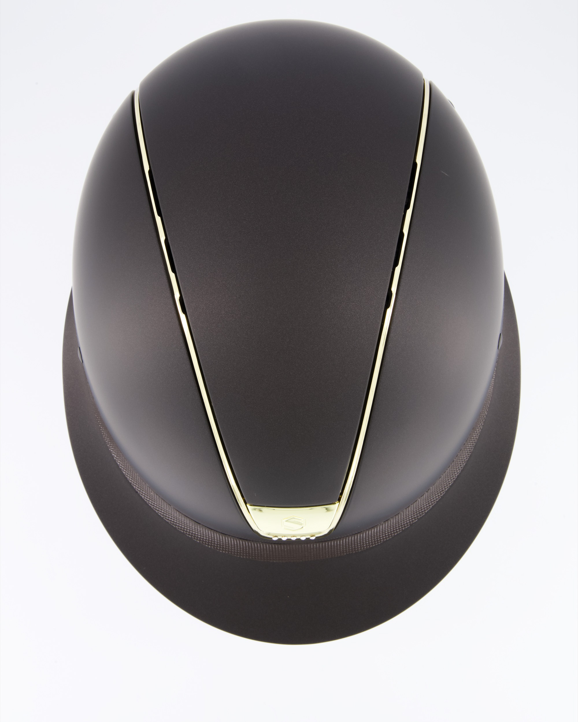 Reithelm Miss Shield Shadowmatt Braun, Top Shadowmatt Braun, Frontal Band Shimmer Braun, Trim Chrome Gold, 5 Swarovski Blason Chrome Gold