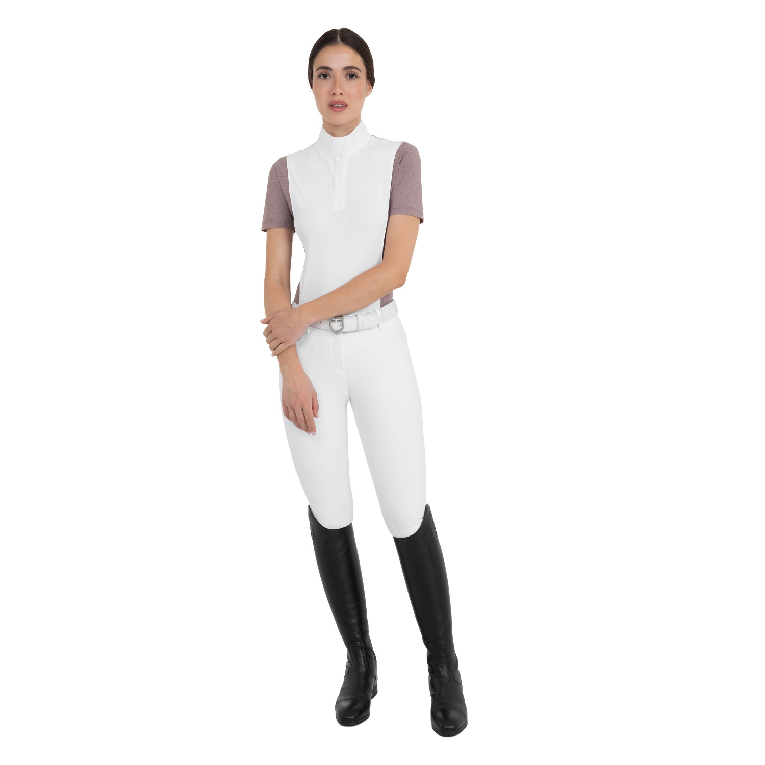 Women's short-sleeved competition polo with mesh inserts