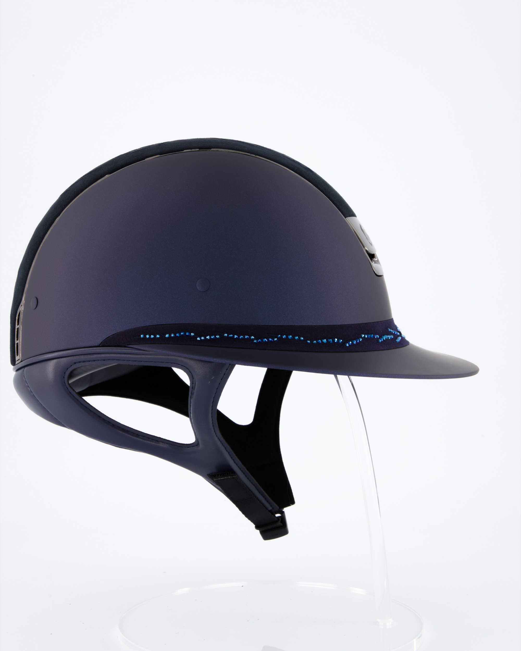 Reithelm Miss Shield Shadowmatt Blue, Top Flower Embroidery Blue, Frontal Band Flower Swarovski Blue, Trim u. Blason Chrome Black