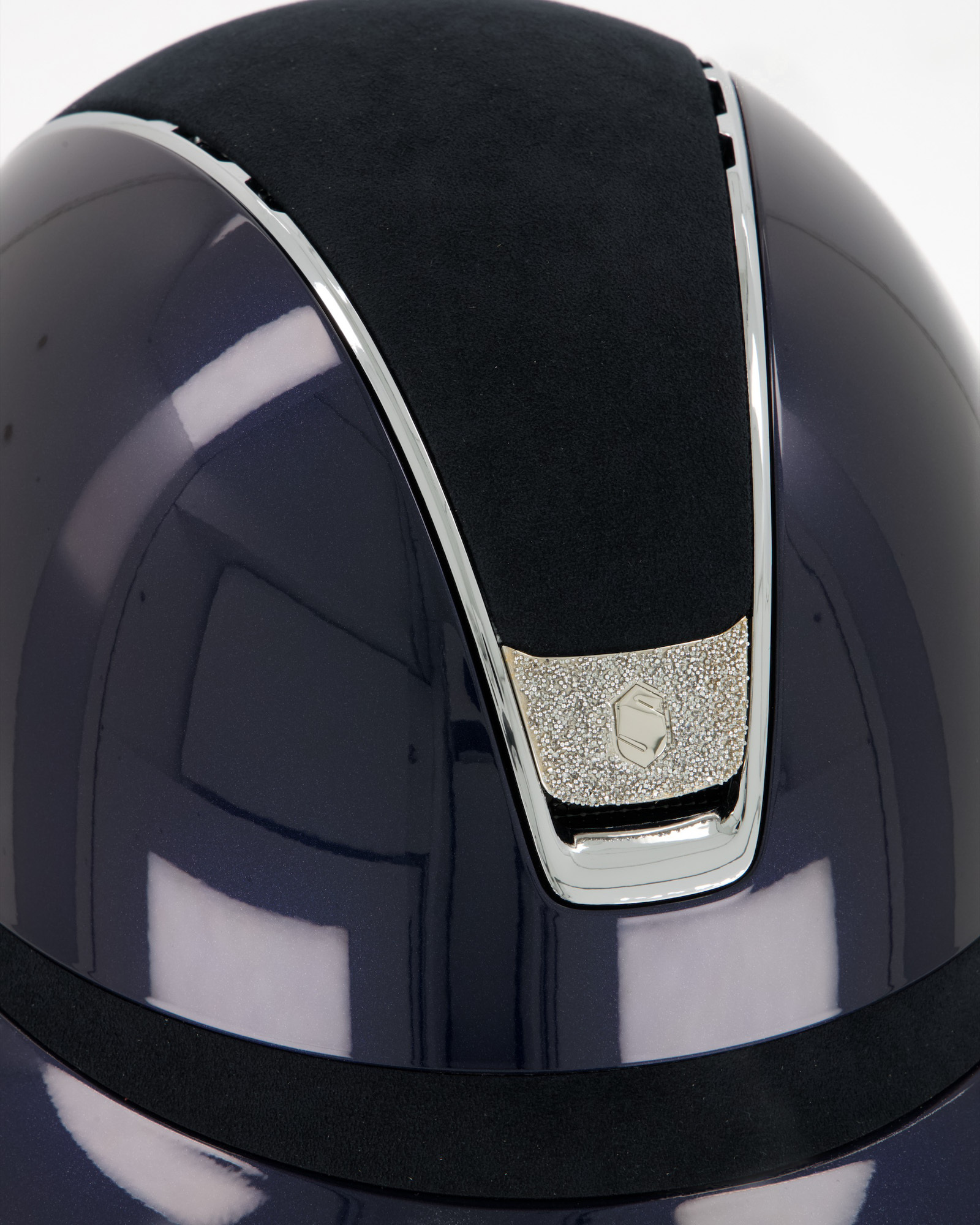 Reithelm Miss Shield 2.0 Shadowglossy, Top Alcantara Blue, Frontal Band Alcantara Blue, Trim Chrome Silver, Blason Crystal Fabric Silver in Blau