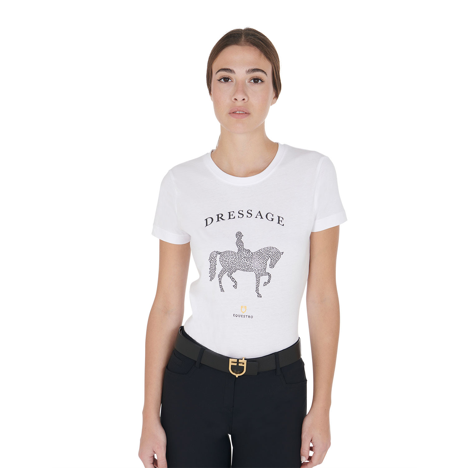 Schmal geschnittenes Damen-Dressur-T-Shirt mit Strass