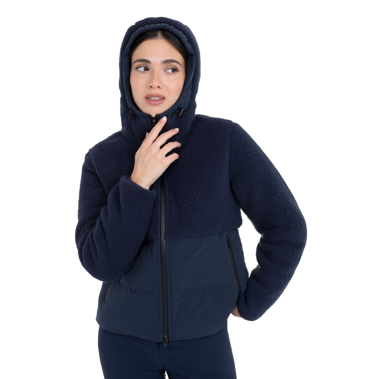 Damen-Daunenjacke mit Teddy-Einsätzen