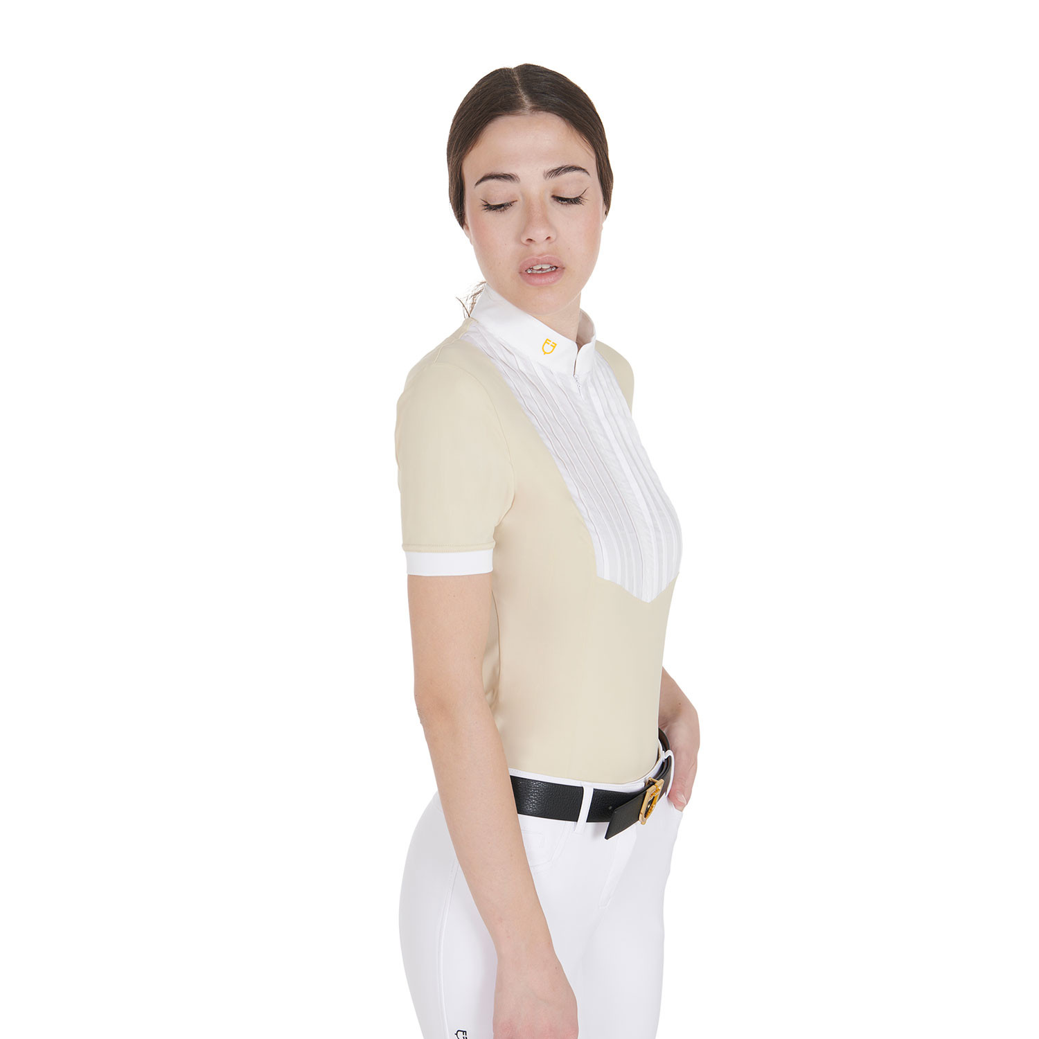 Tailliertes Damen-Poloshirt aus plissierter Baumwolle