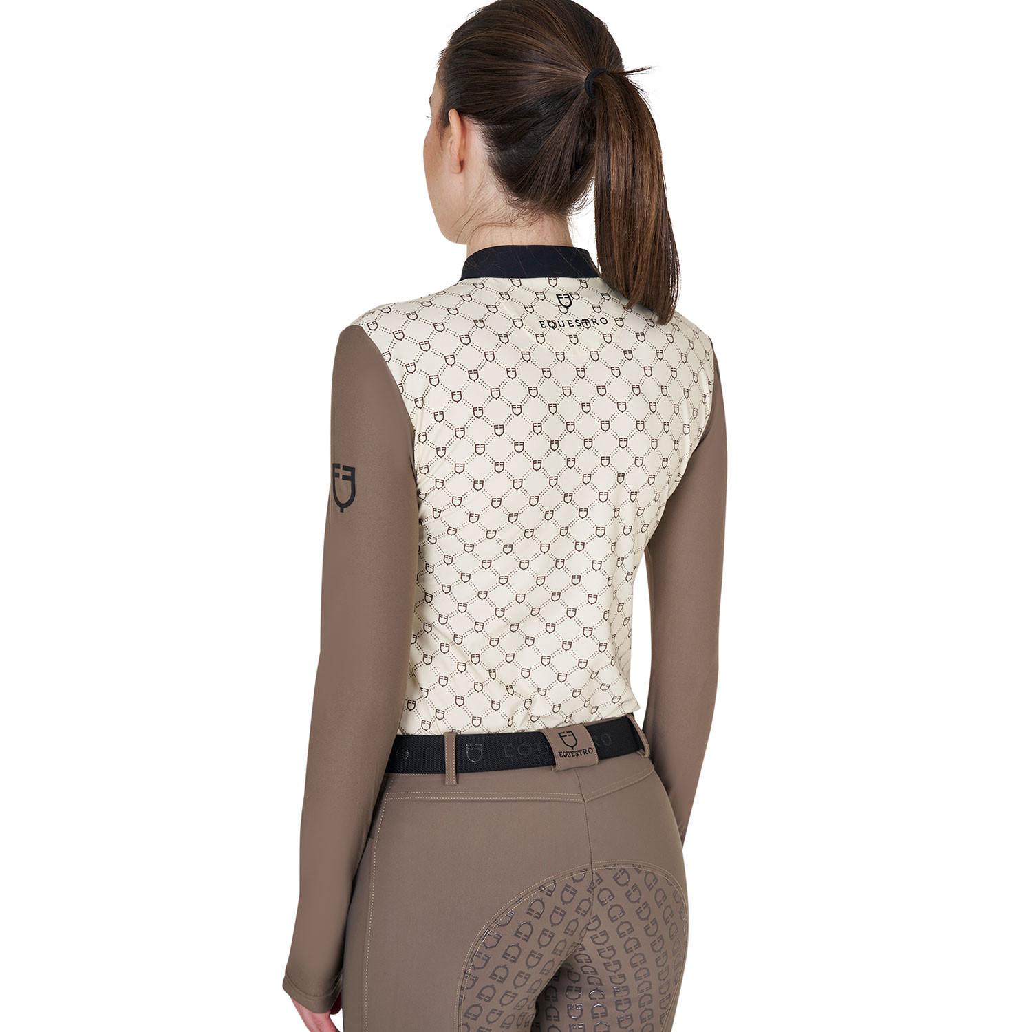 Langarm-Trainingspoloshirt für Damen mit Monogramm-Print
