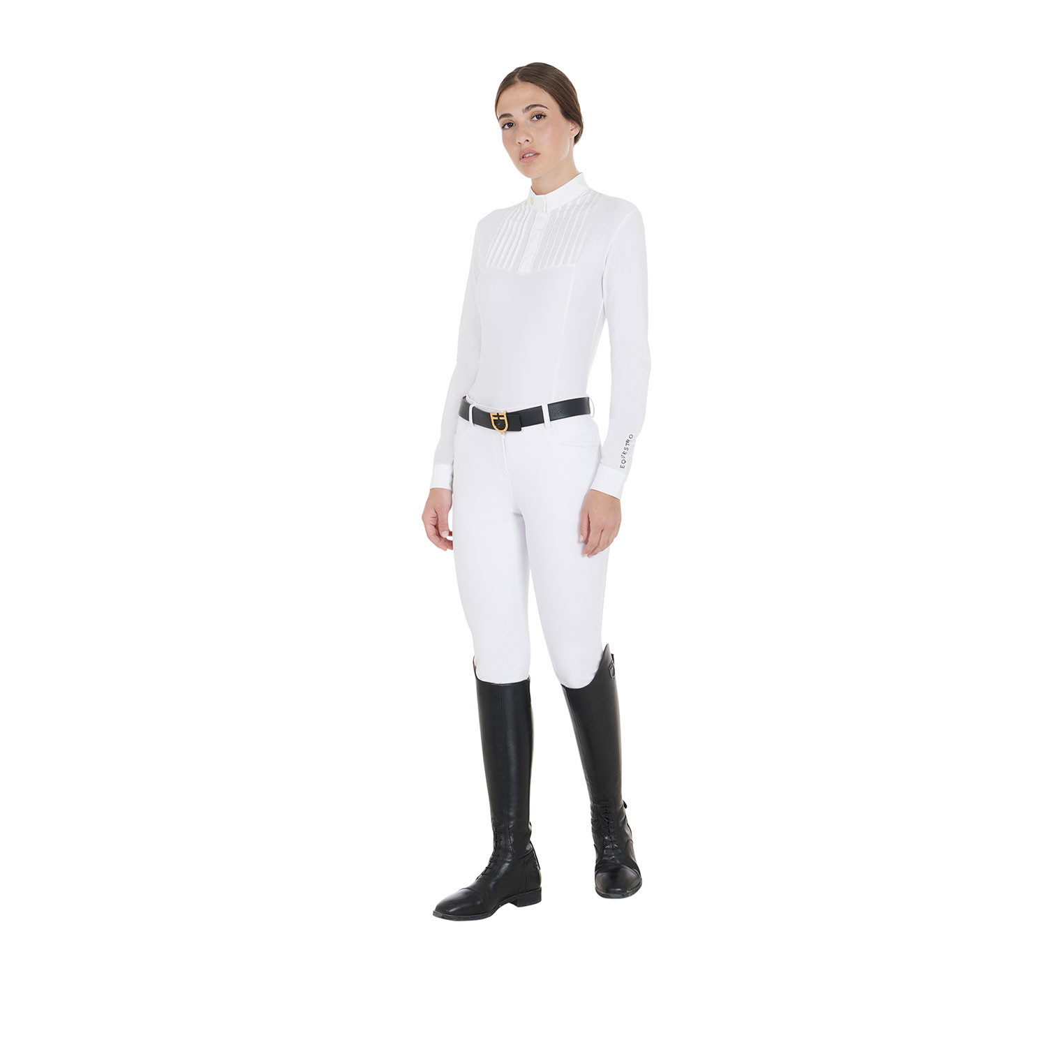 Tailliertes Damen-Poloshirt aus plissierter Baumwolle