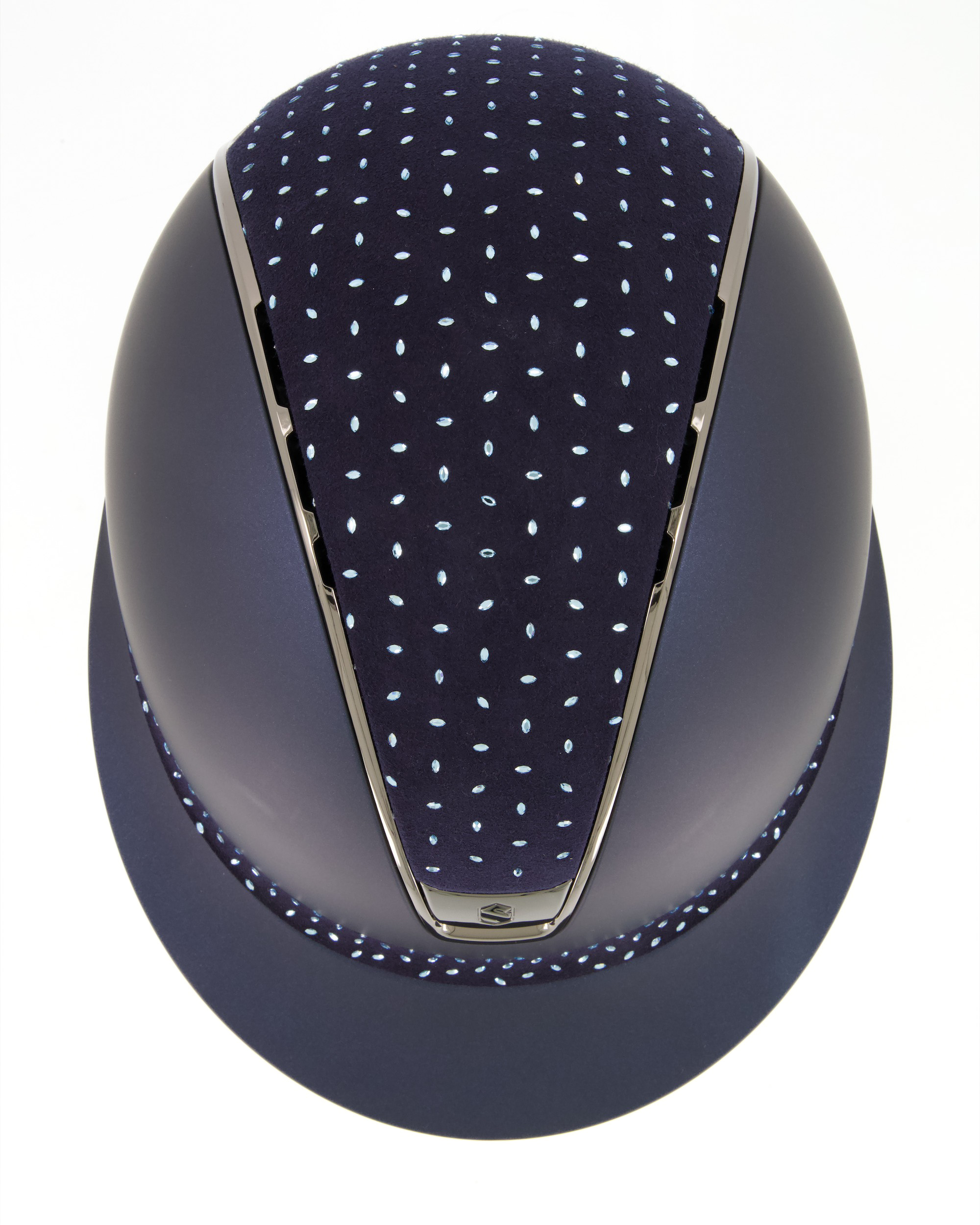 Reithelm 2.0 Miss Shield Shadowmatt Blue, Top u. Frontal Band Crystal Comet, Trim u. Blason Chrome Black in blau