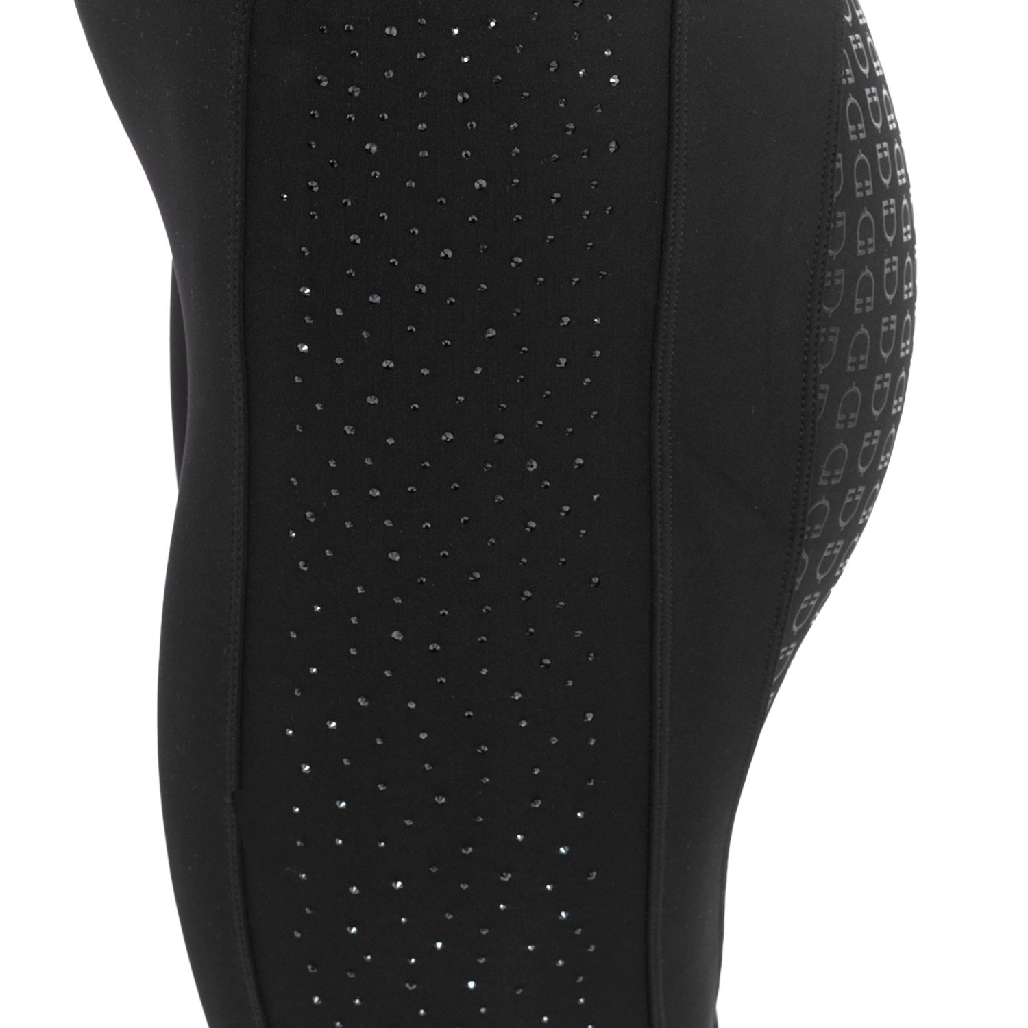 Damen-Leggings mit hohem Bund, Gürtelschlaufen und Strasssteinen