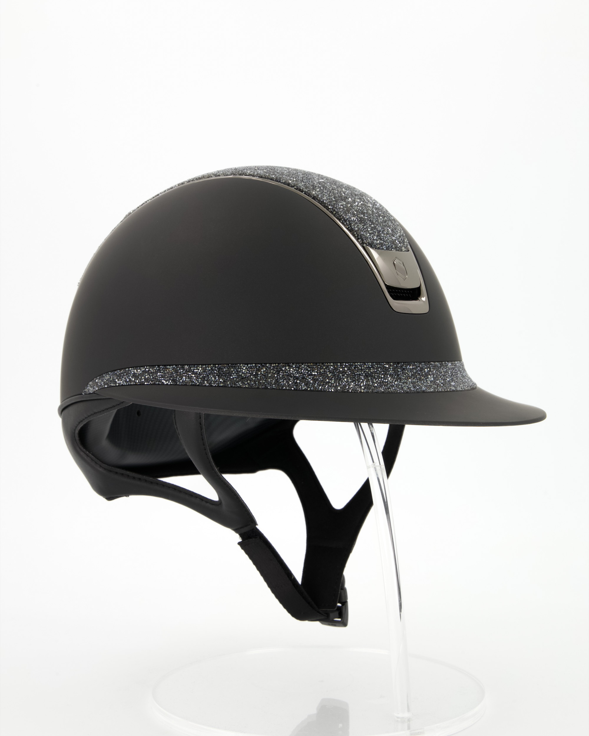 Reithelm 2.0 Miss Shield Shadowmatt, Top u. Frontal Band Ultra Fine Rock Night Shade , Trim u. Blason Chrome Black in schwarz