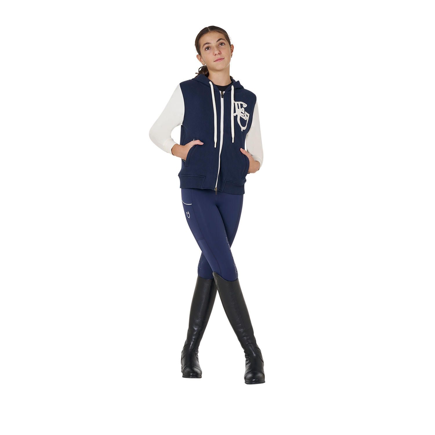 Zweifarbiger EQ-Kapuzenpullover für Mädchen mit Frontreißverschluss