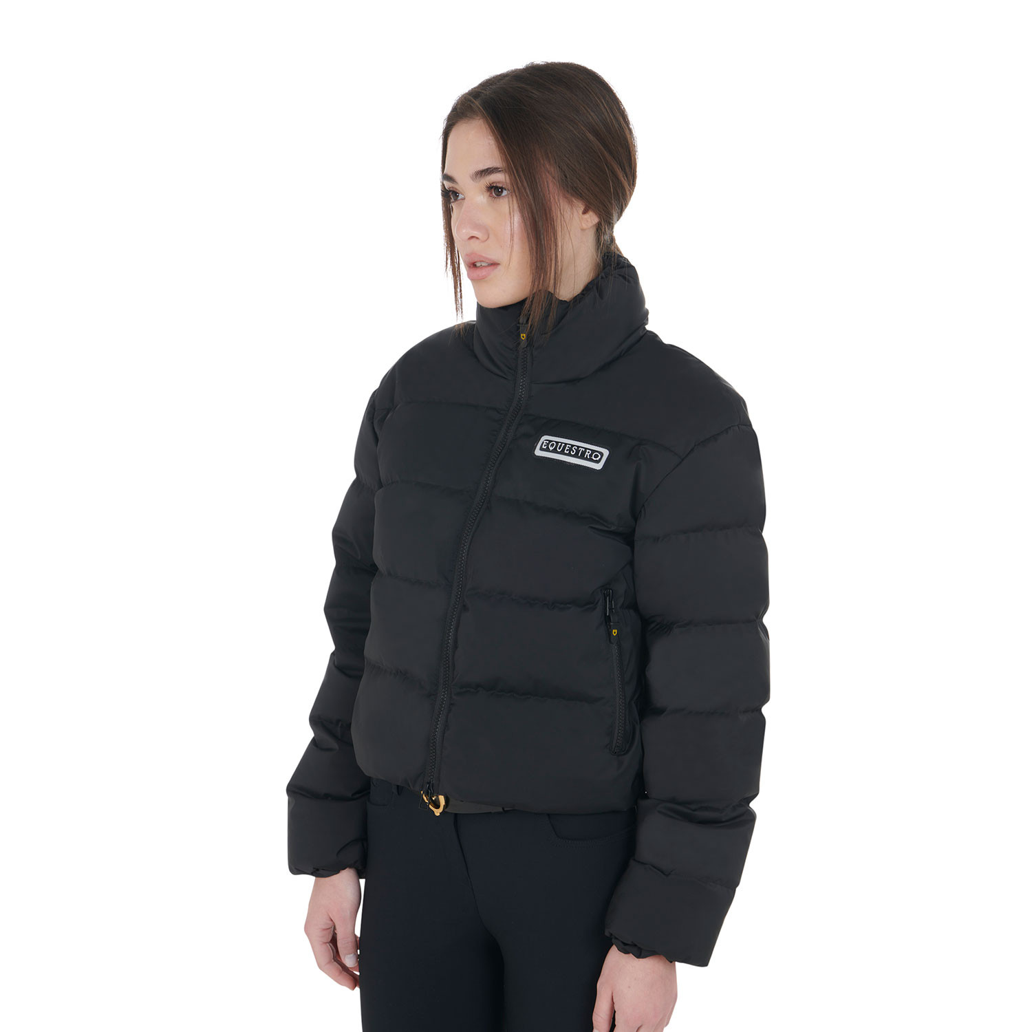 Kurze Damen-Daunenjacke aus Stretchmaterial
