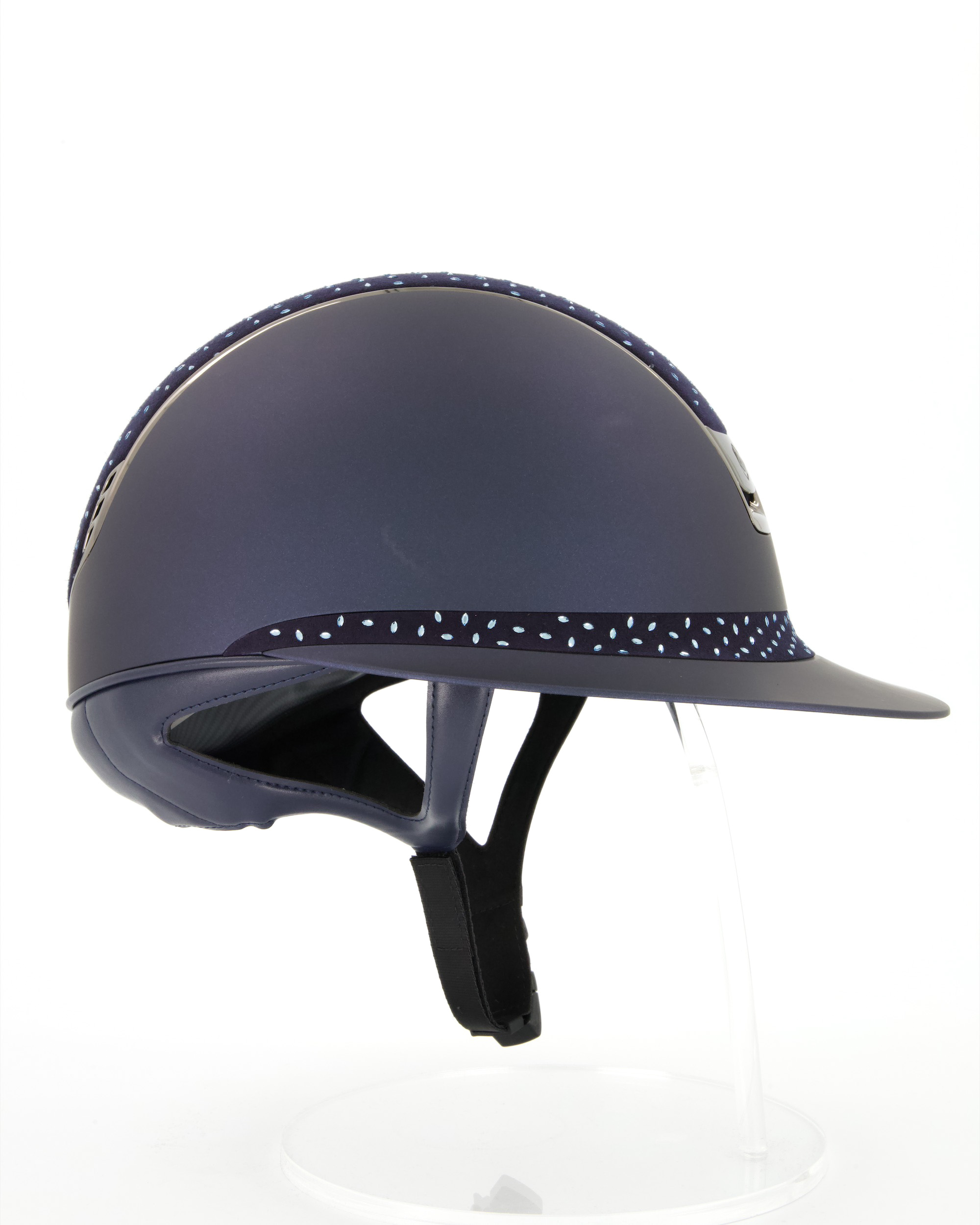 Reithelm 2.0 Miss Shield Shadowmatt Blue, Top u. Frontal Band Crystal Comet, Trim u. Blason Chrome Black in blau