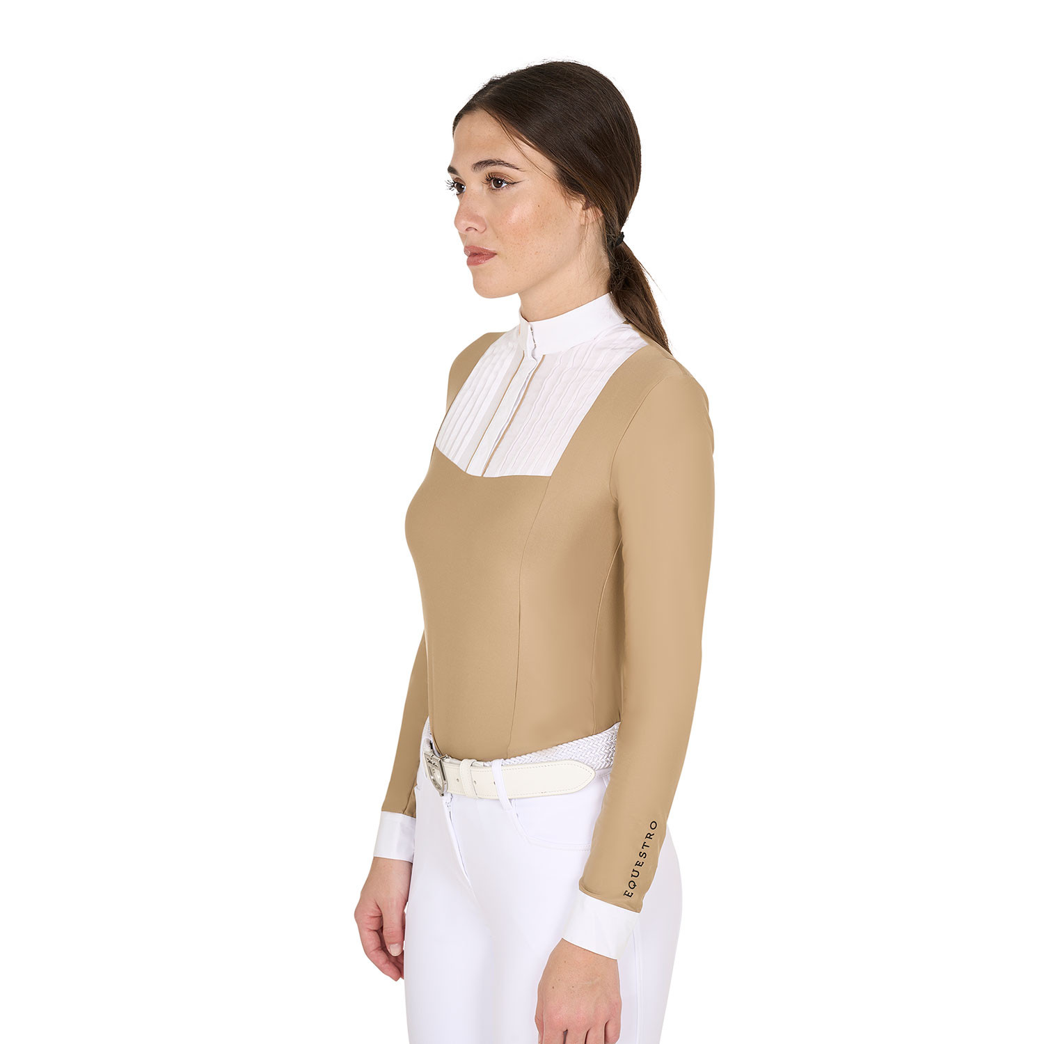 Tailliertes Damen-Poloshirt aus plissierter Baumwolle