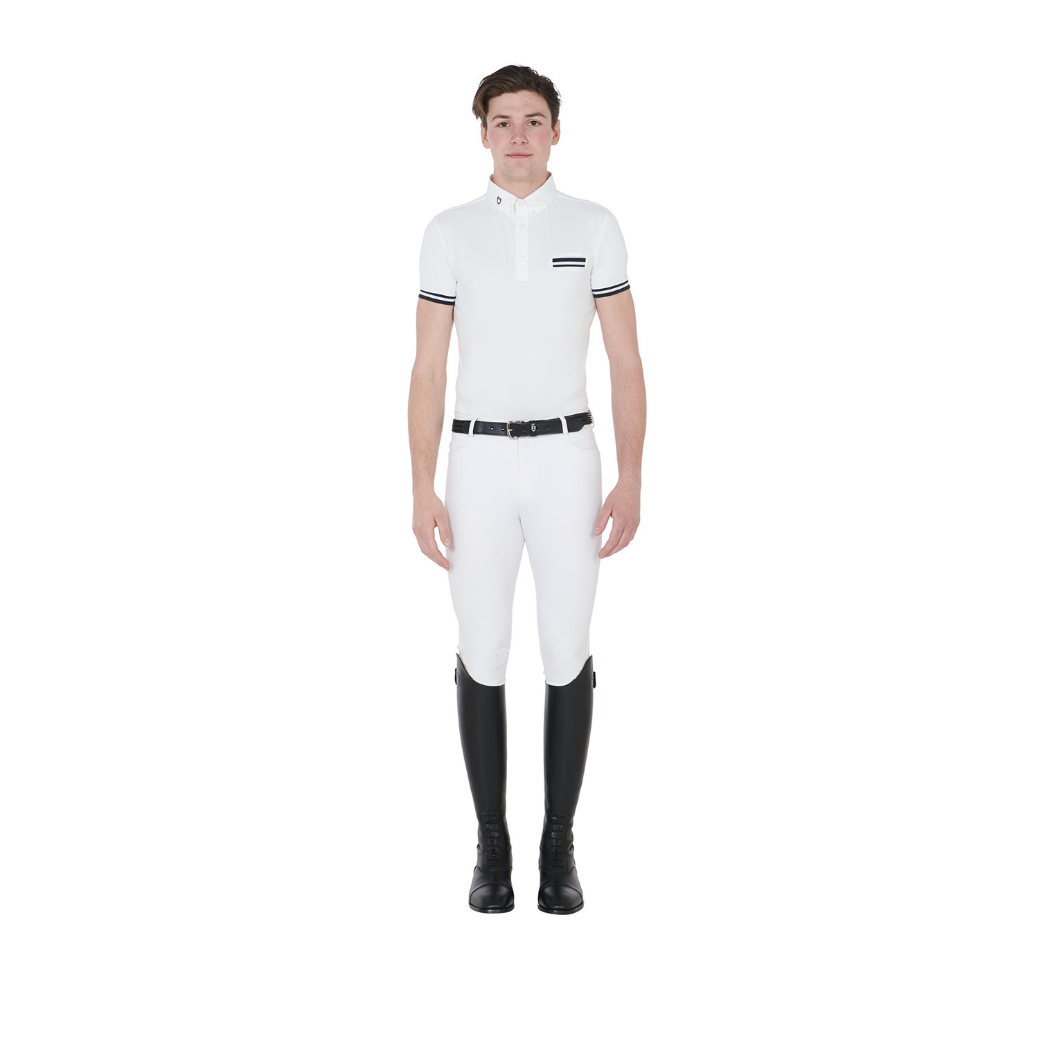Tailliertes Herren-Turnierpoloshirt mit schwarzen Einsätzen