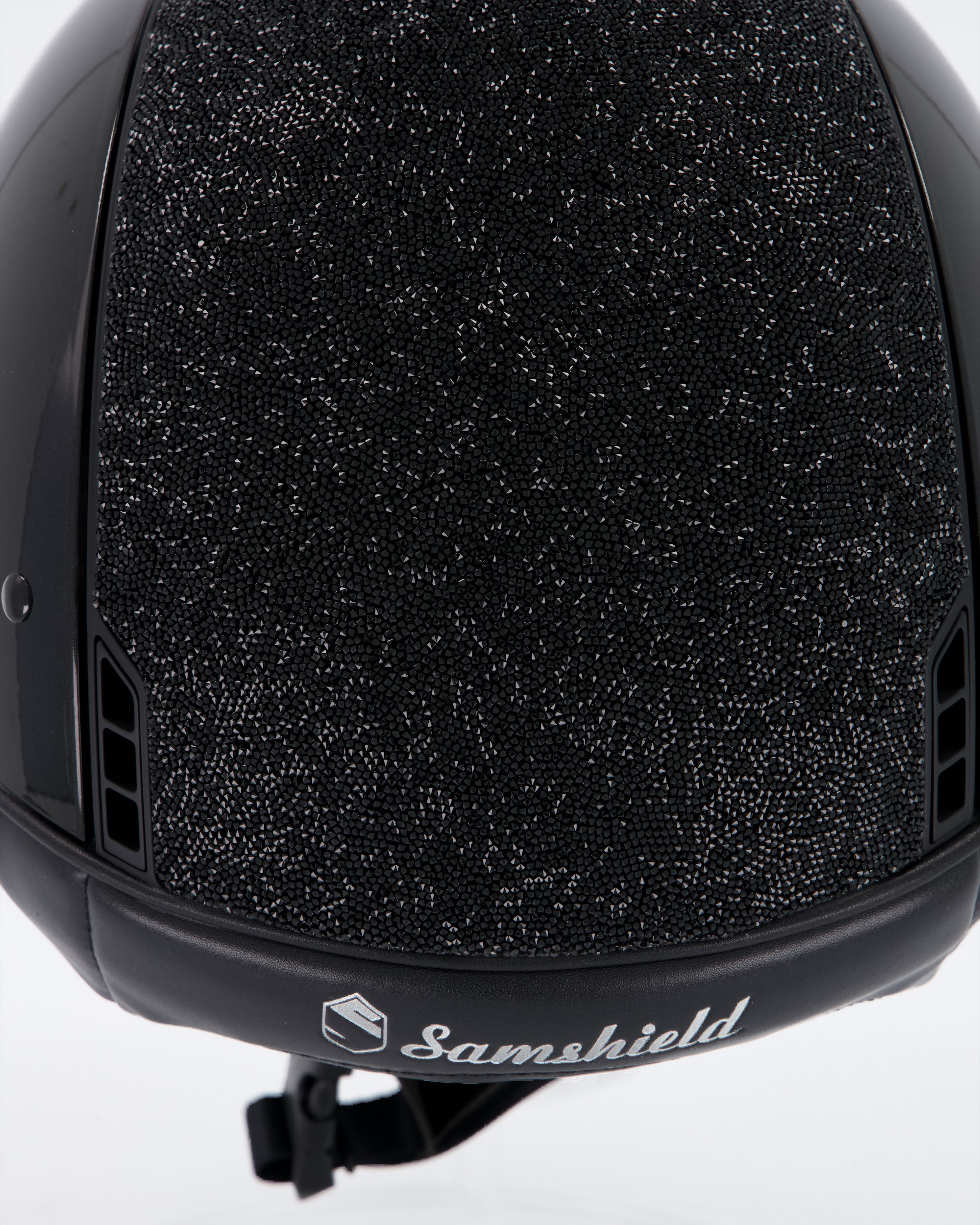 Reithelm Miss Shield Shadowglossy, Top u. Frontal Band Ultra Fine Rock Black, Blason u. Trim Matt Black, 5 Swarovski Jet Hematite in schwarz