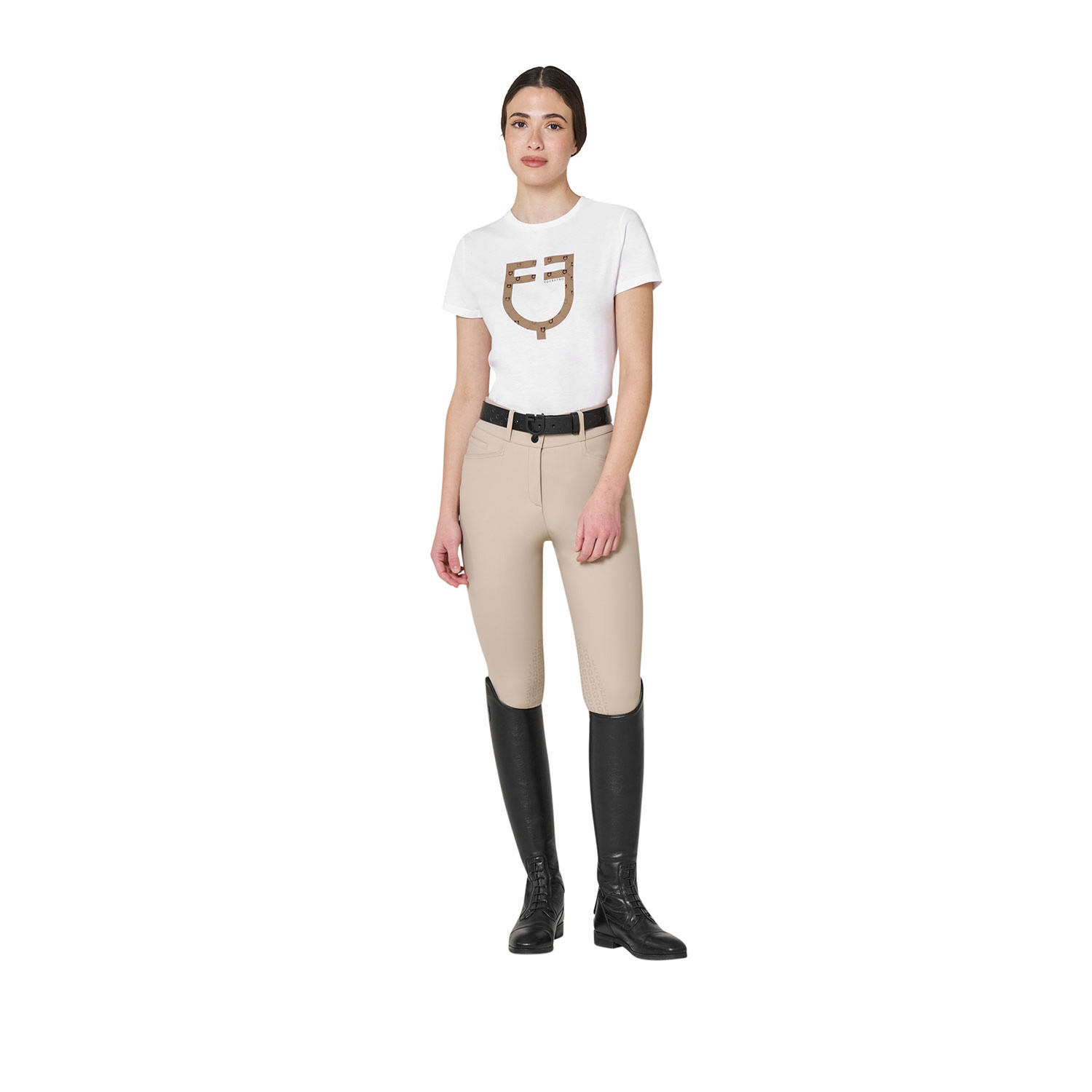 T-Shirt mit Monogramm-Logo in Velours-Optik für Damen
