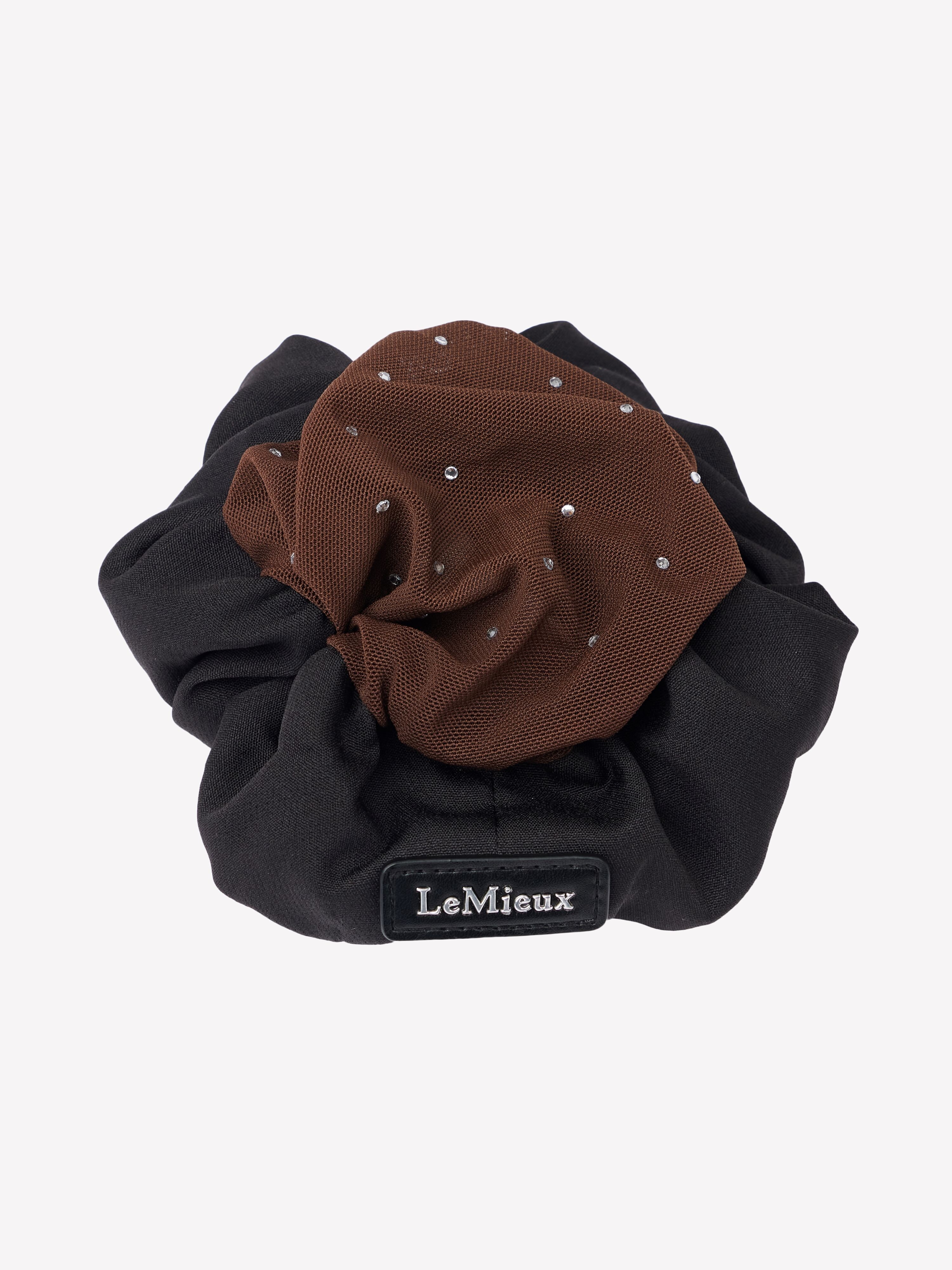 Scrunchie mit Kristall-Haarnetz Schwarz/Braun