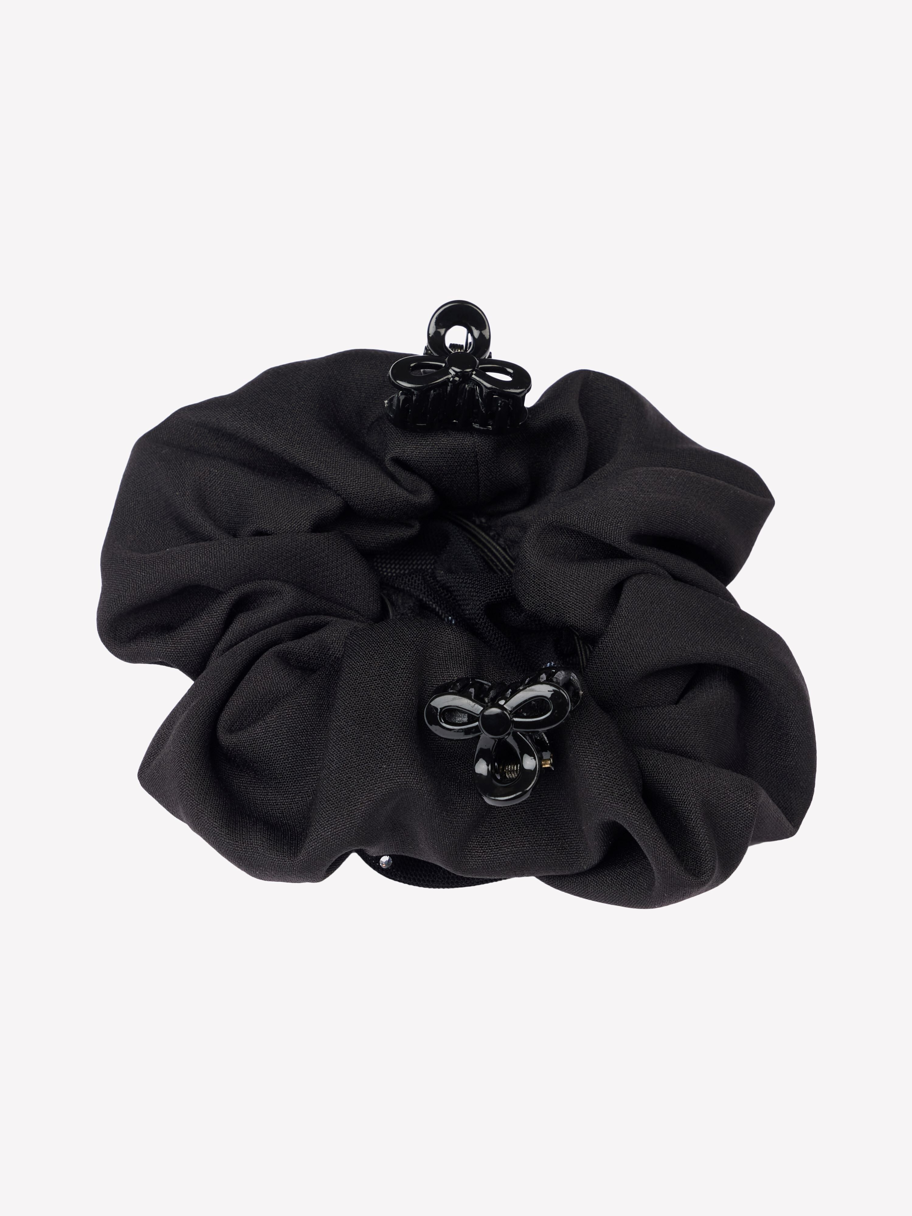 Scrunchie mit Kristall-Haarnetz Schwarz/Schwarz