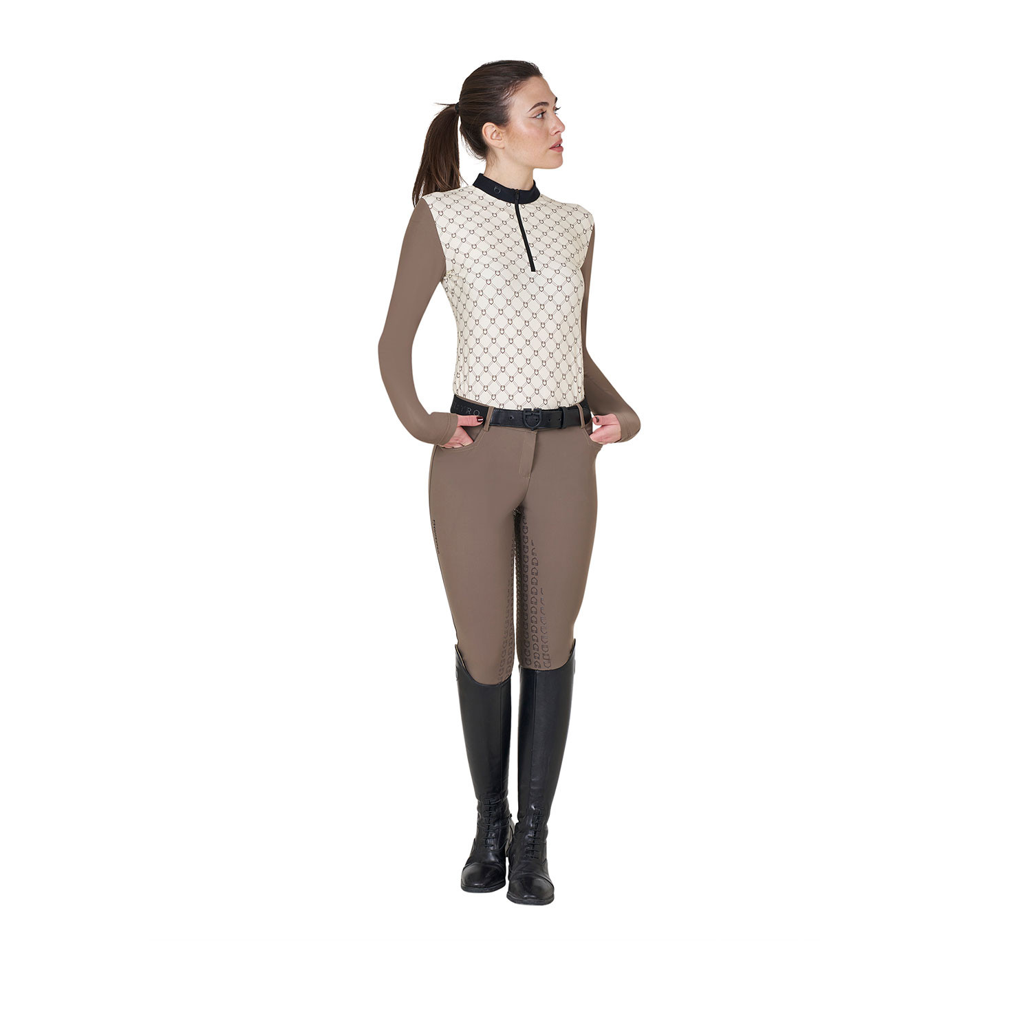 Langarm-Trainingspoloshirt für Damen mit Monogramm-Print