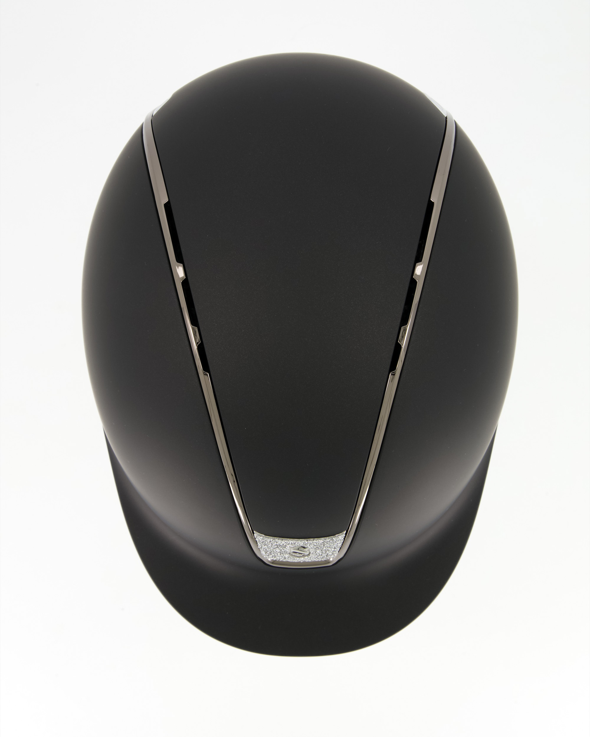 Riding helmet 2.0 Shadowmatt Black, Trim Black Chrome, Blason Crystal Fabric silver