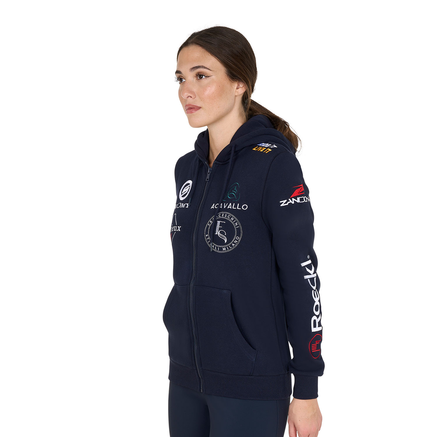 Damen-Kapuzenpullover mit mehreren Logos, Design 2024