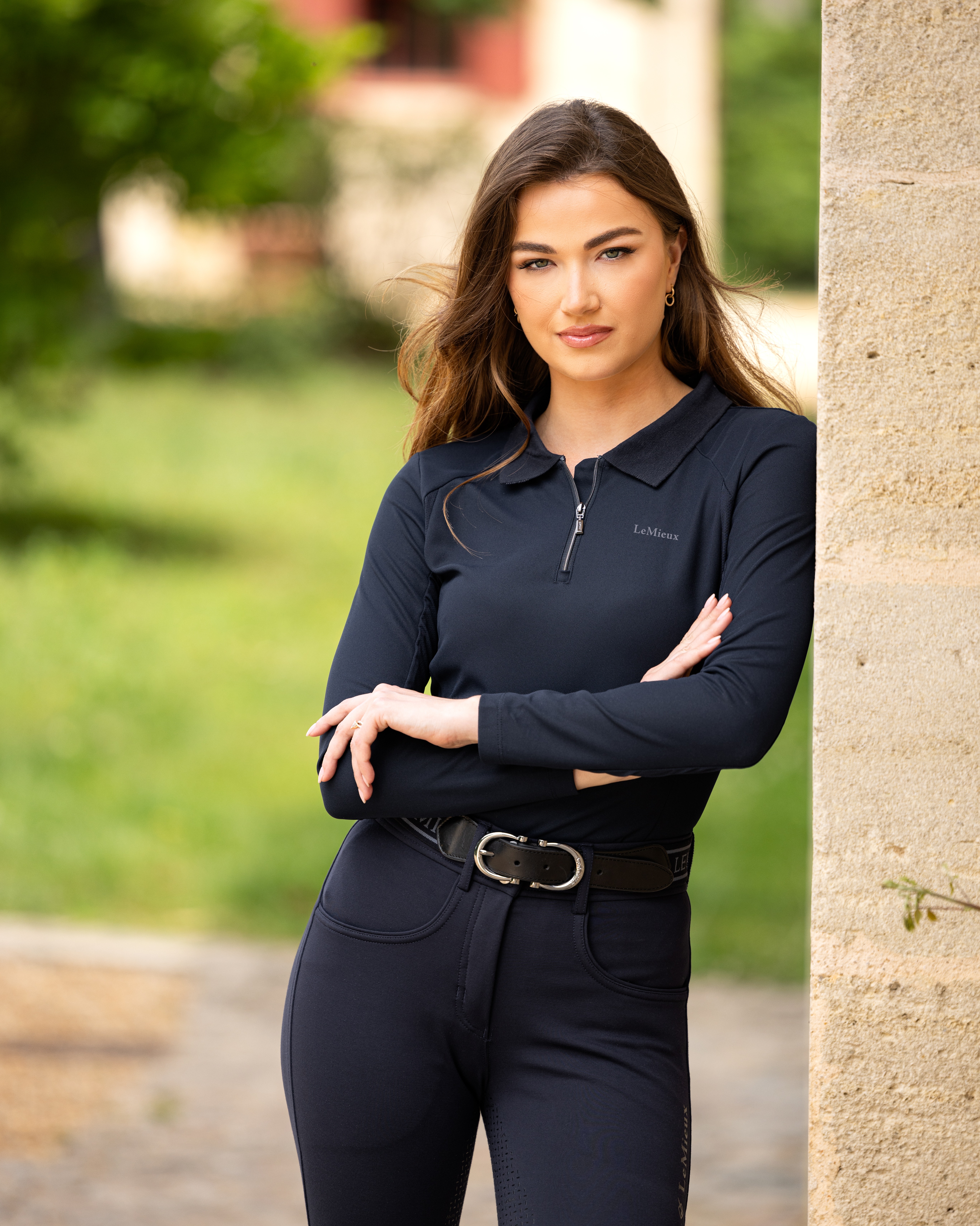 Longsleeve sports polo ladies in navy