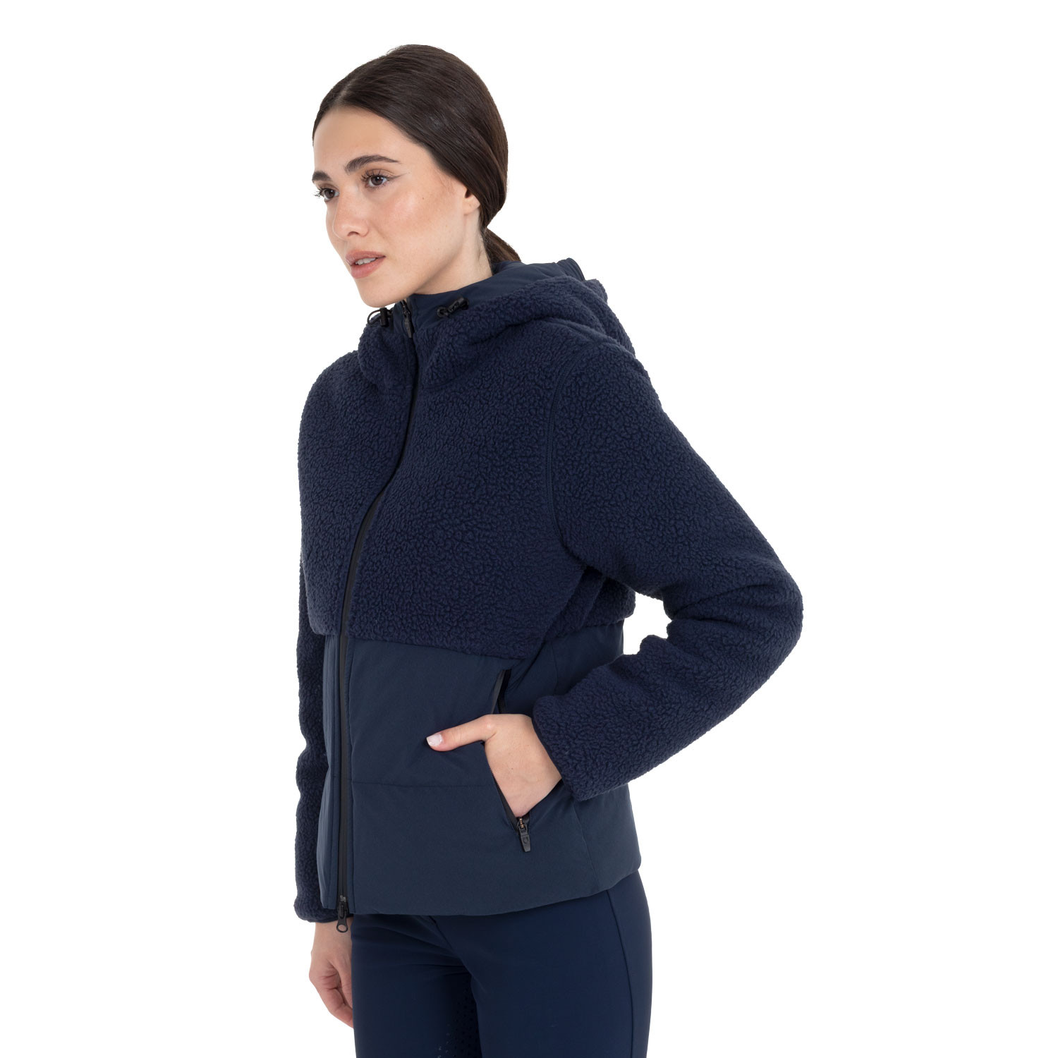 Damen-Daunenjacke mit Teddy-Einsätzen