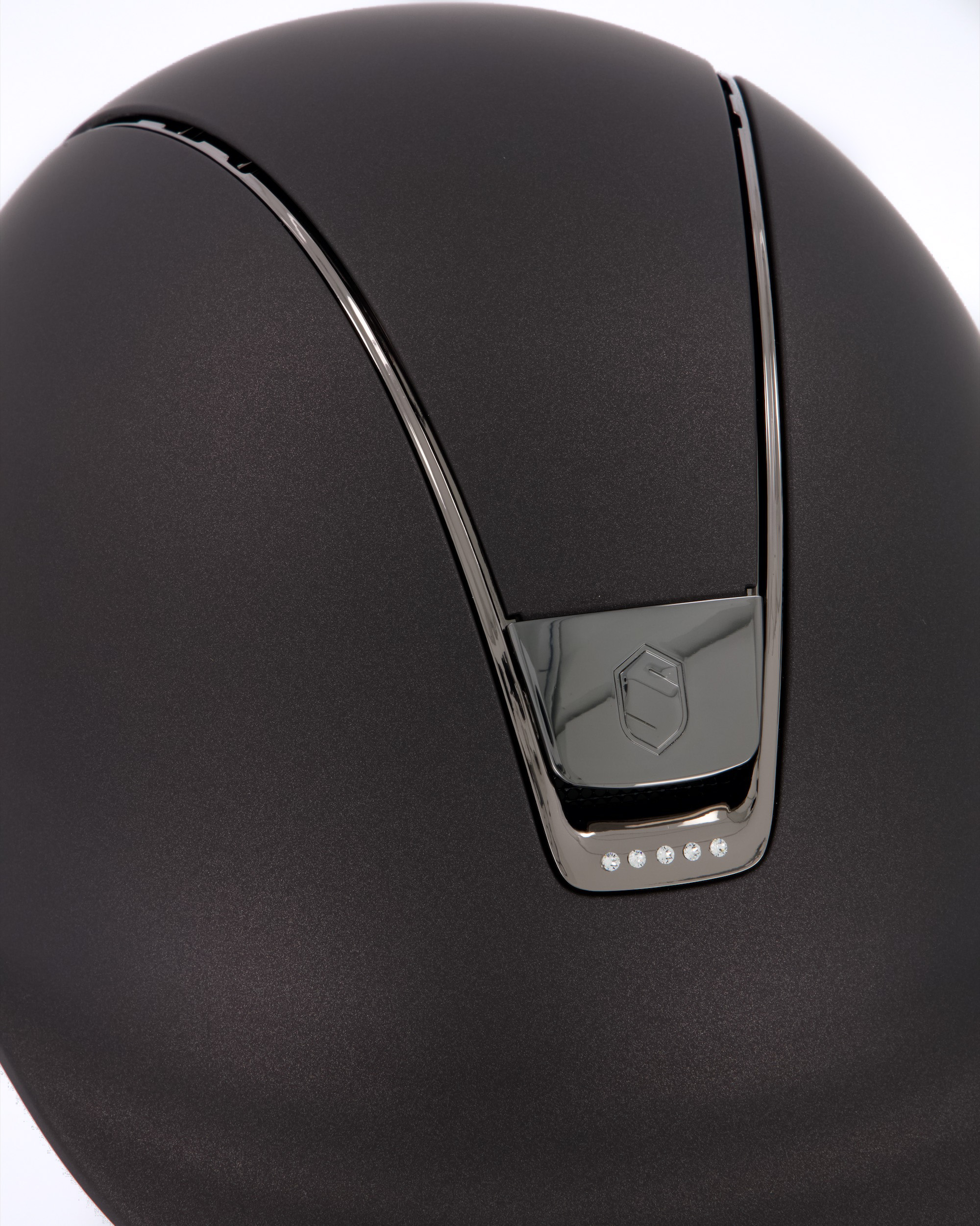 Riding helmet Shadowmatt Chrome Black with 5 Swarovski in brown