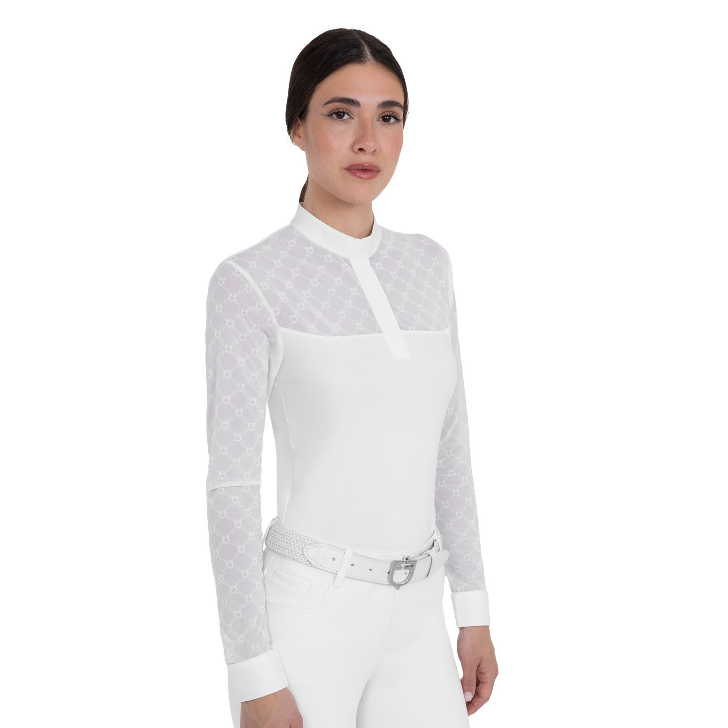 Langärmliges Damen-Turnierpolo mit Tüll-Einsätzen