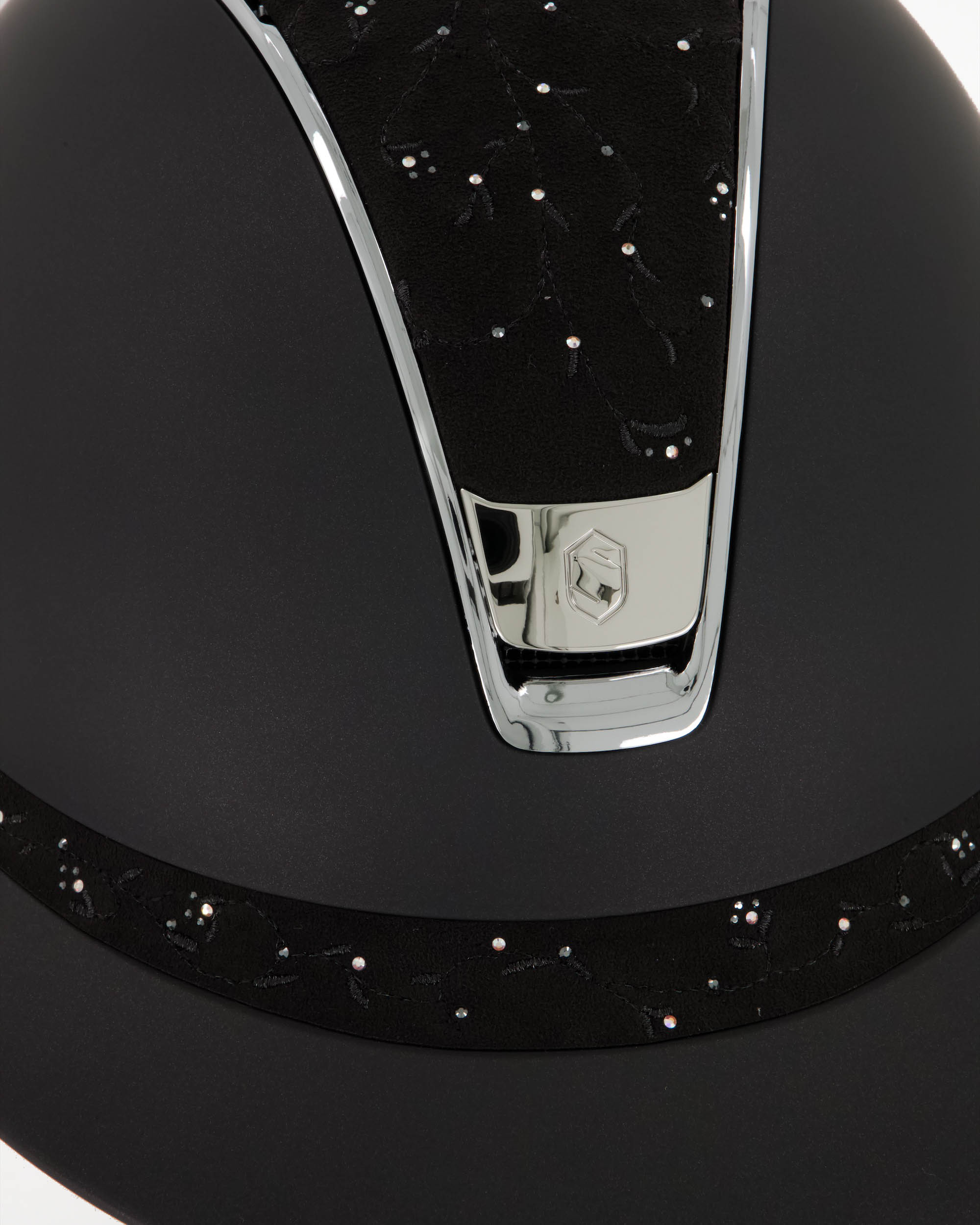 Reithelm 2.0 Miss Shield Shadowmattblack, Top u. Frontal Band Floral, Trim und Blason Chrome Silver