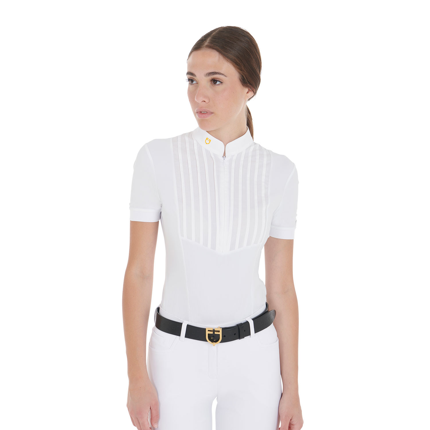 Tailliertes Damen-Poloshirt aus plissierter Baumwolle