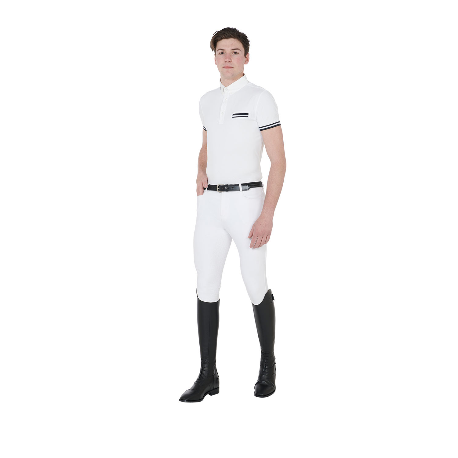 Tailliertes Herren-Turnierpoloshirt mit schwarzen Einsätzen