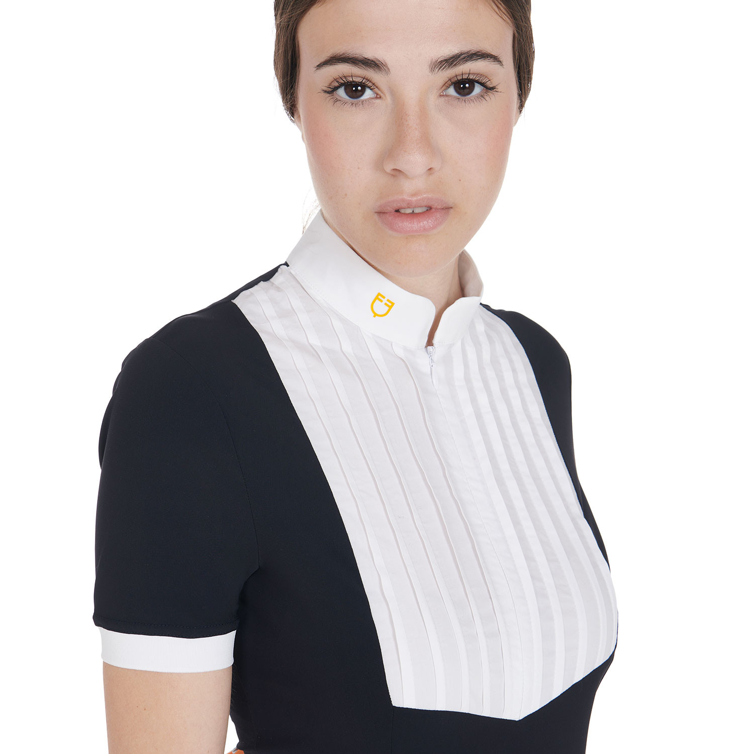 Tailliertes Damen-Poloshirt aus plissierter Baumwolle