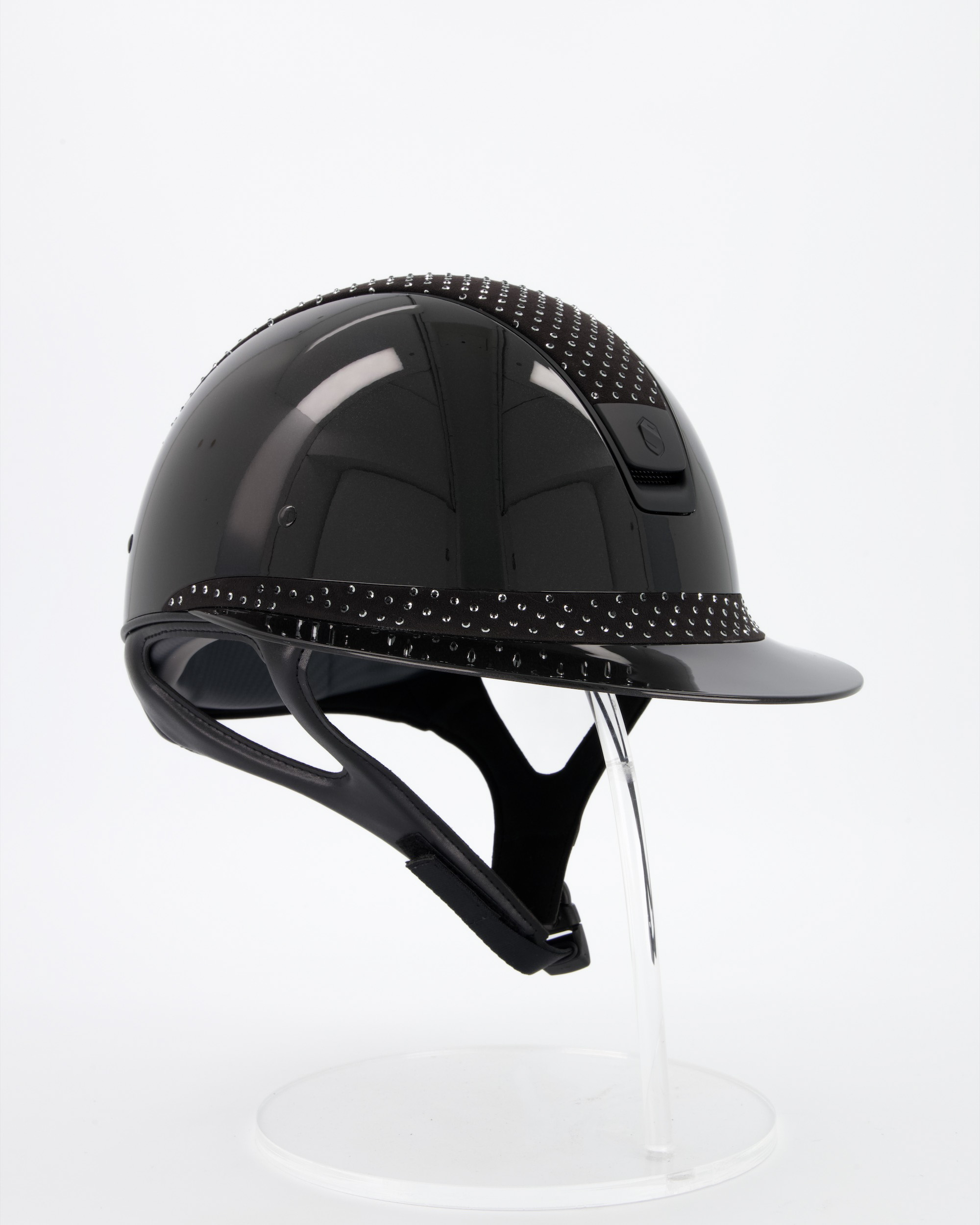 Reithelm Miss Shield Shadowglossy metallic black, Top Sparkling jet light black/alcantara black, Frontal band Sparkling jet light black/alcantara black, Trim Matt black, Blason Matt black