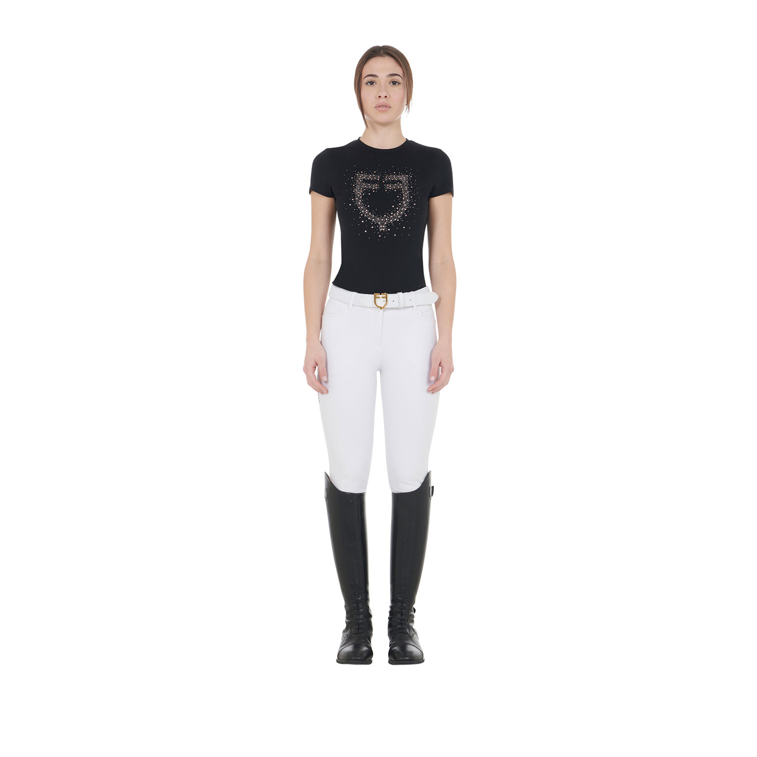 Schmal geschnittenes Damen-T-Shirt mit pinkem Strass