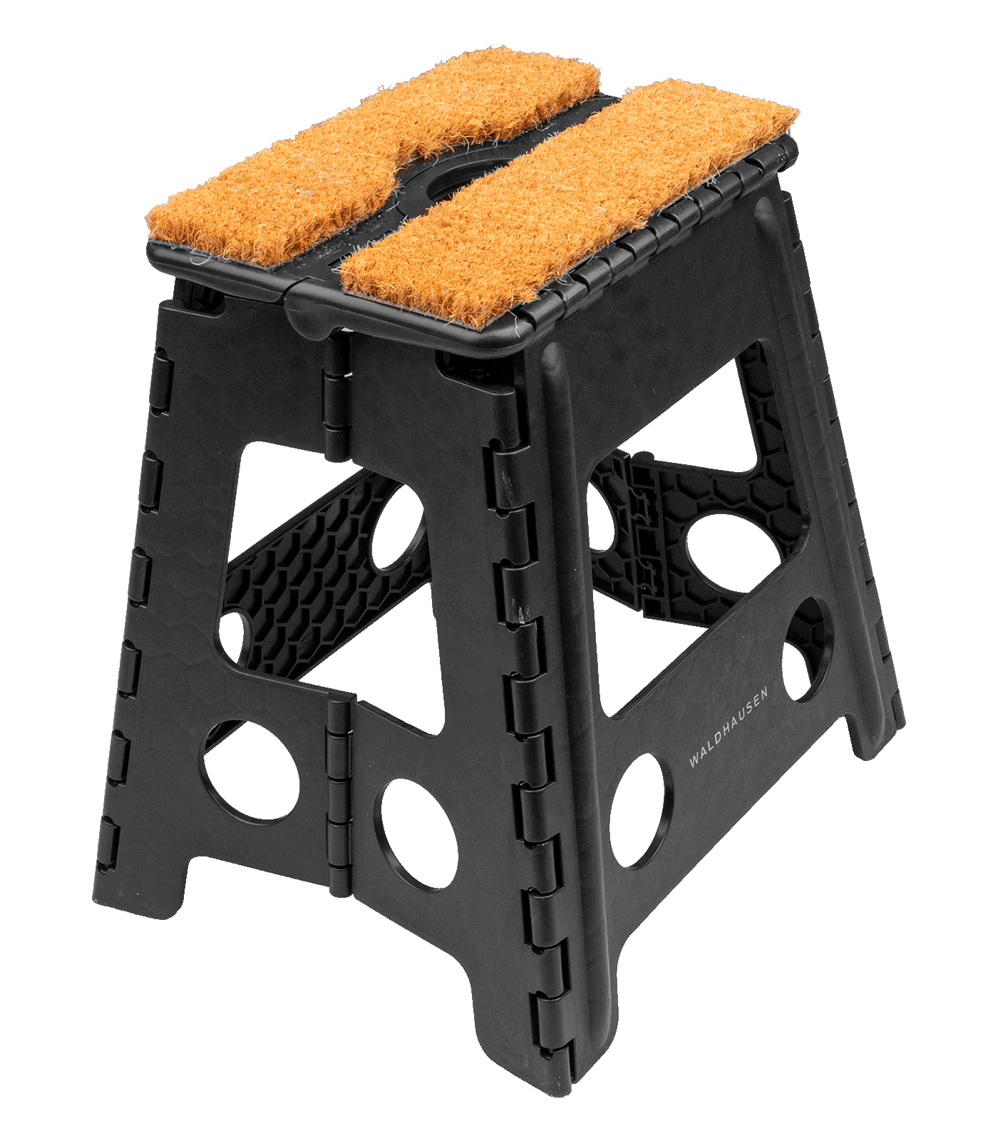 Foldable stoolwith coconut mat, 38×32×40 cm, black
