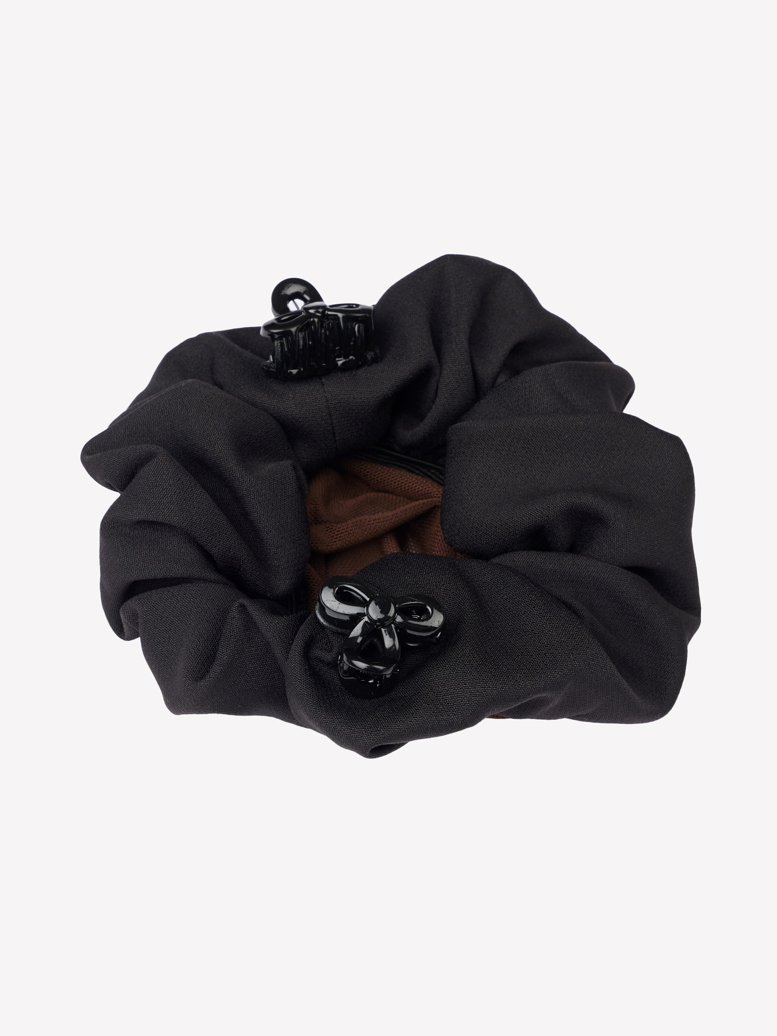Scrunchie mit Kristall-Haarnetz Schwarz/Braun