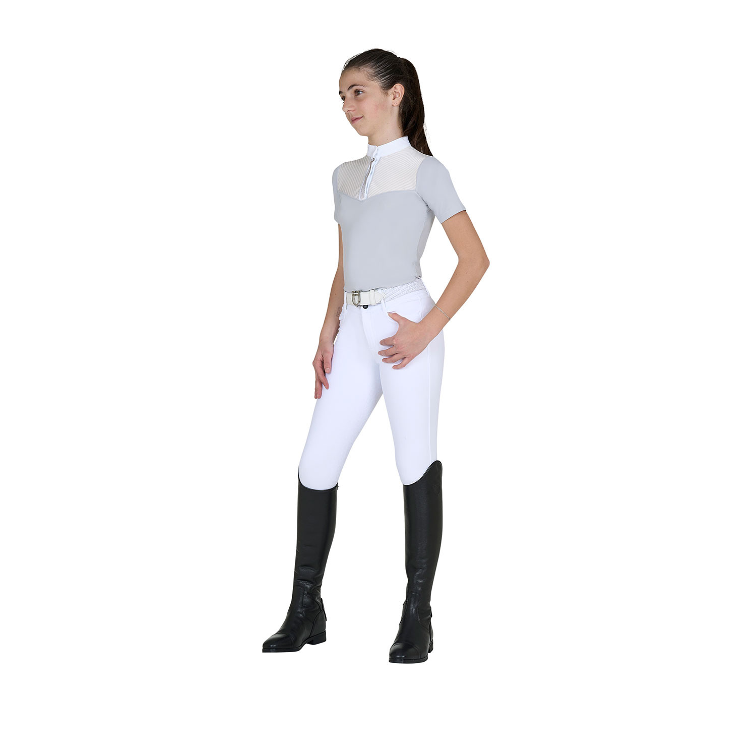 Mädchen-Turnierpolo Slim Fit mit seidigen Stoffeinsätzen