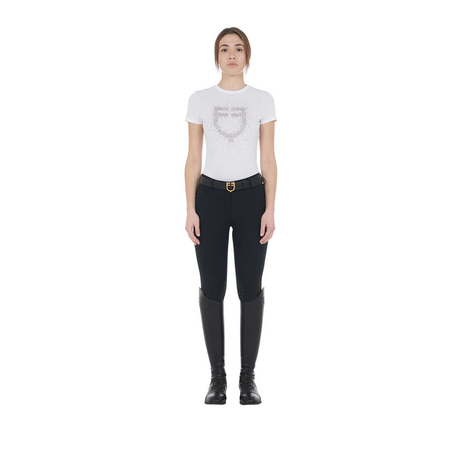 Schmal geschnittenes Damen-T-Shirt mit pinkem Strass