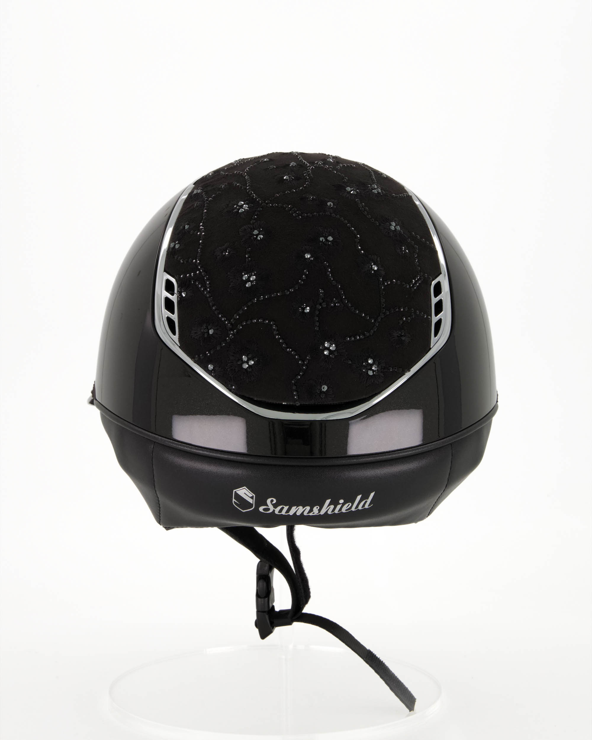 Reithelm 2.0 Miss Shield Shadowglossy black, Top u. Frontal Band Cherry Blossom, Trim und Blason Chrome Silver