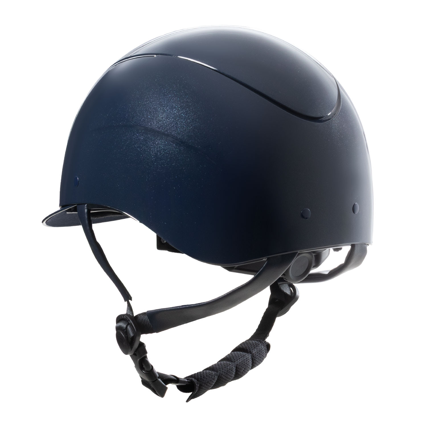 Glanz-Helm mit Kunstleder-Riemen und schmalem Visier, Norm EN 1384-2023
