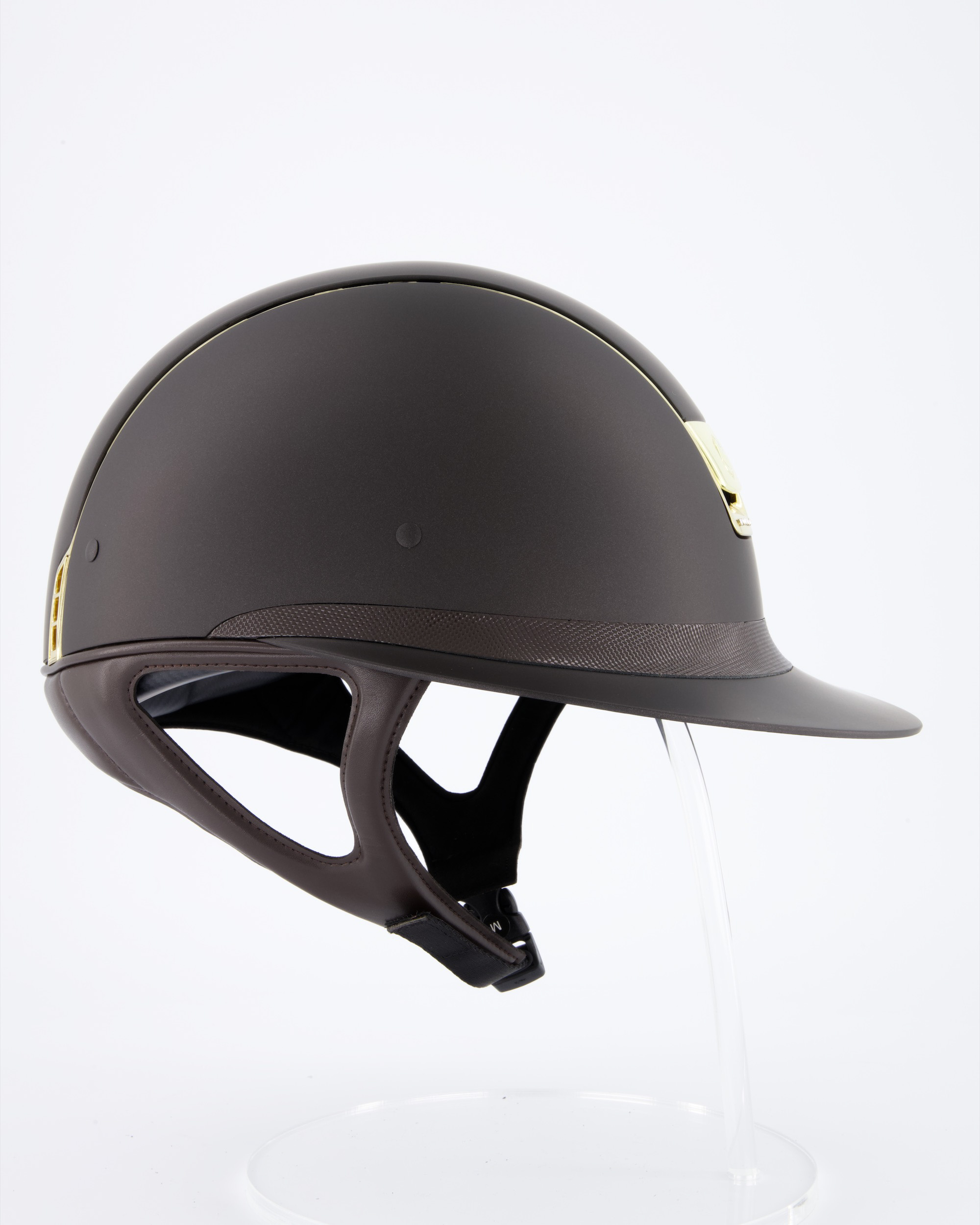 Reithelm Miss Shield Shadowmatt Braun, Top Shadowmatt Braun, Frontal Band Shimmer Braun, Trim Chrome Gold, 5 Swarovski Blason Chrome Gold