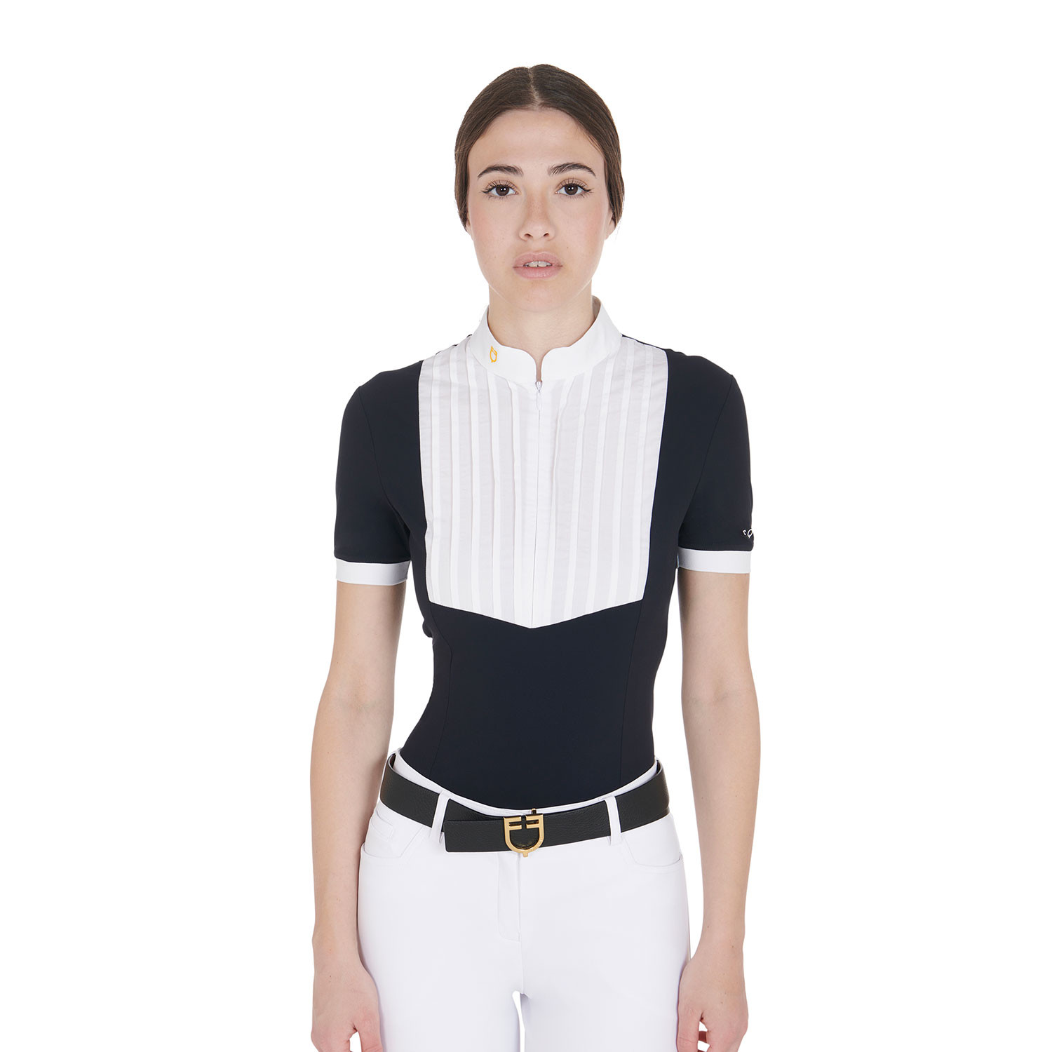 Tailliertes Damen-Poloshirt aus plissierter Baumwolle