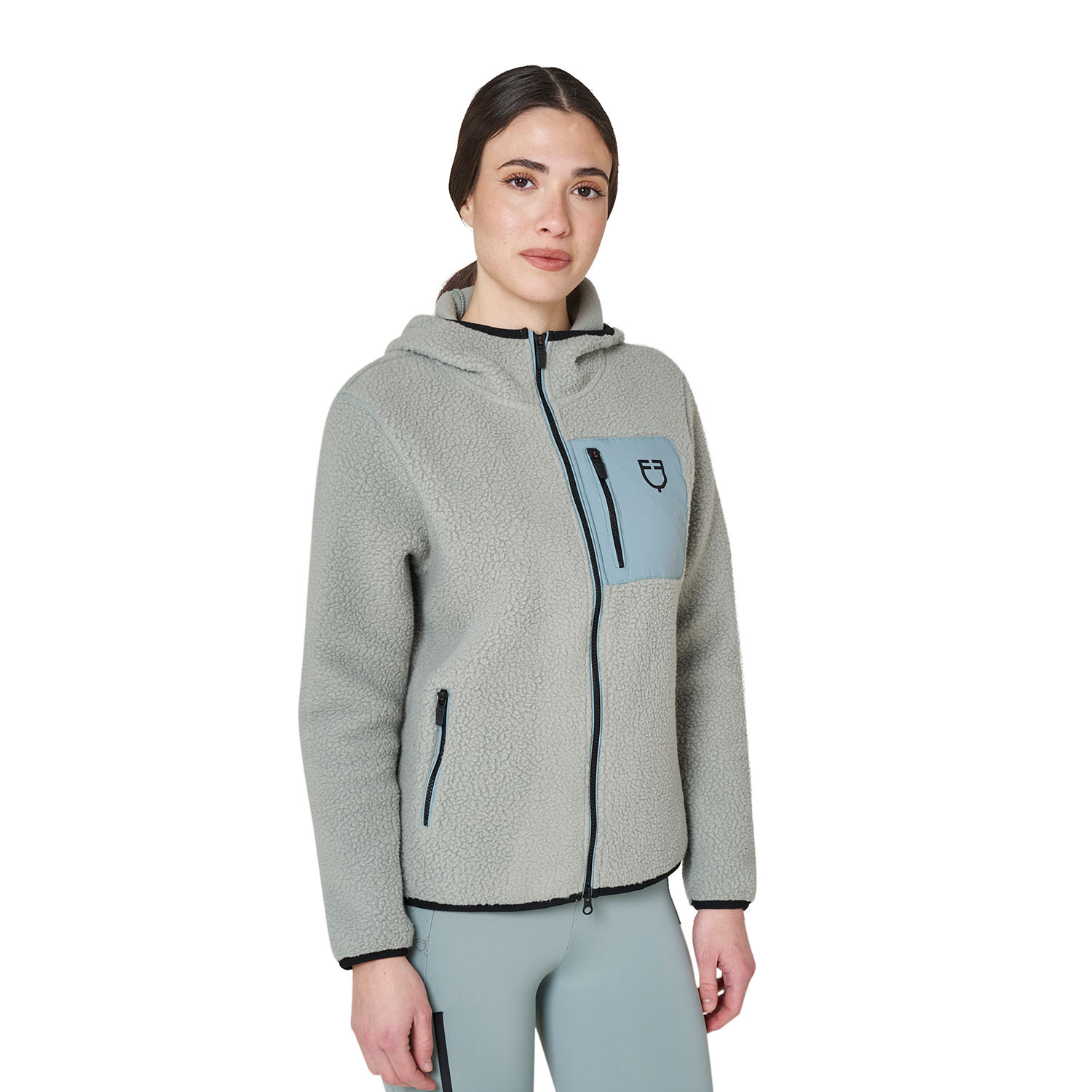 Damen-Teddyfleece-Kapuzenjacke mit Reißverschluss